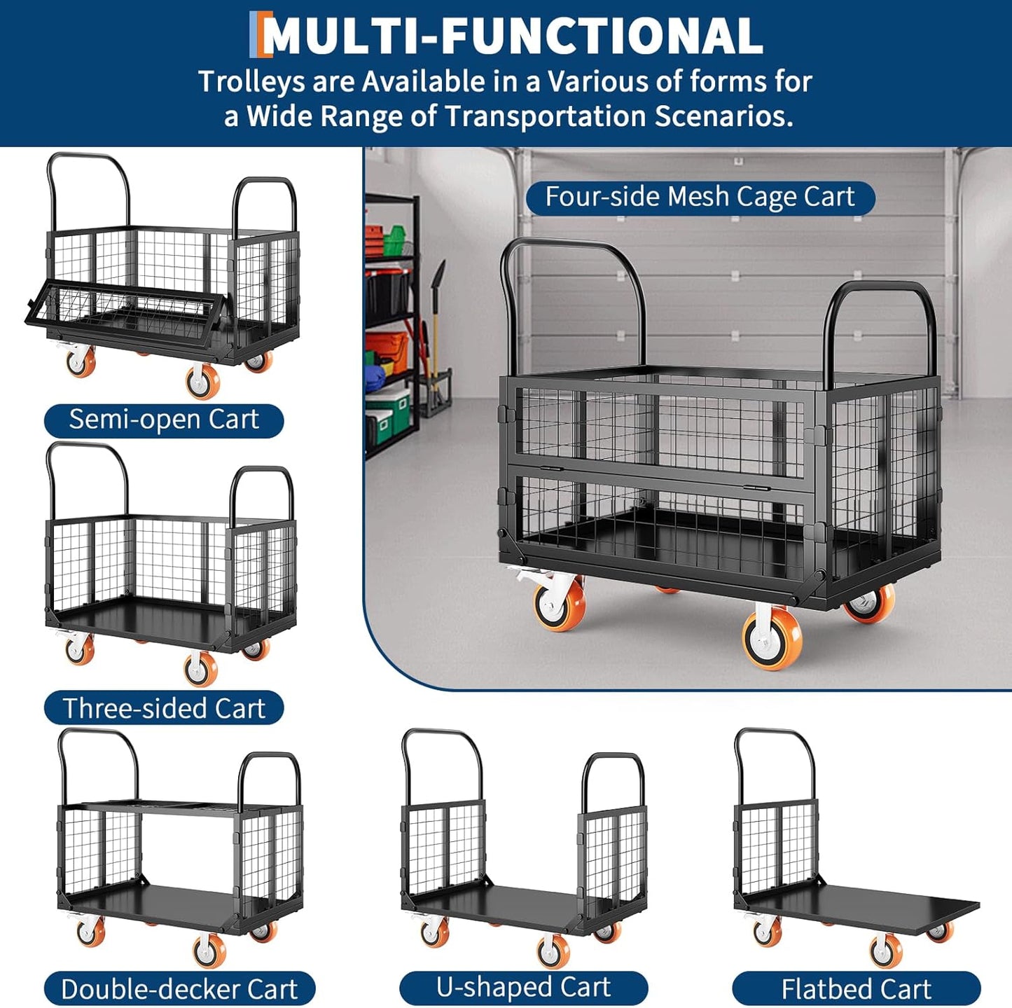 Garvee Foldable Platform Truck Cart, 39 x 26 x 42", with Cage Platform Truck,1800 lbs Max