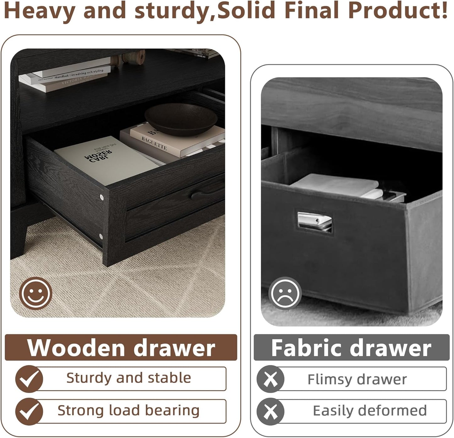Garvee Farmhouse Coffee Table with 2 Drawers, 47.24 x 23.62 x 19", Open Shelf