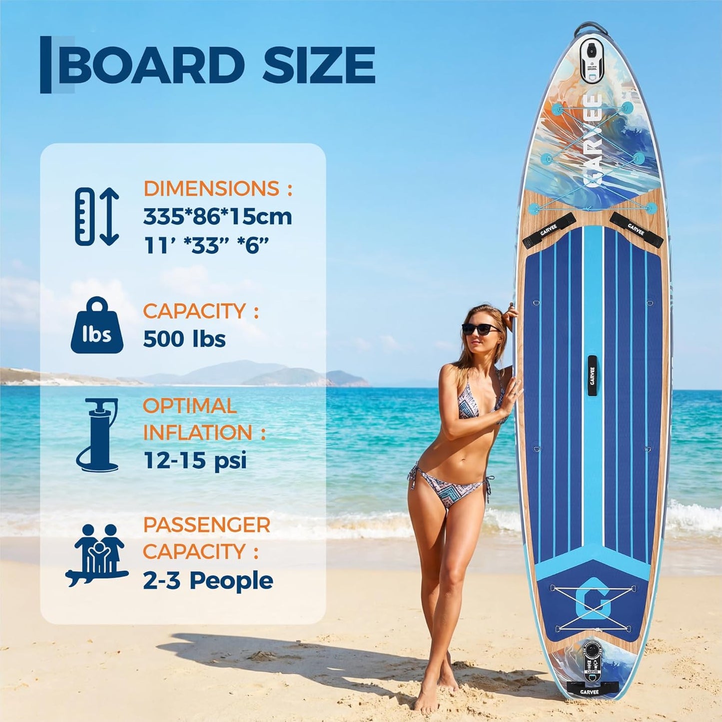 Garvee 11 ft Inflatable Stand up Paddle Boards with Premium SUP Accessories