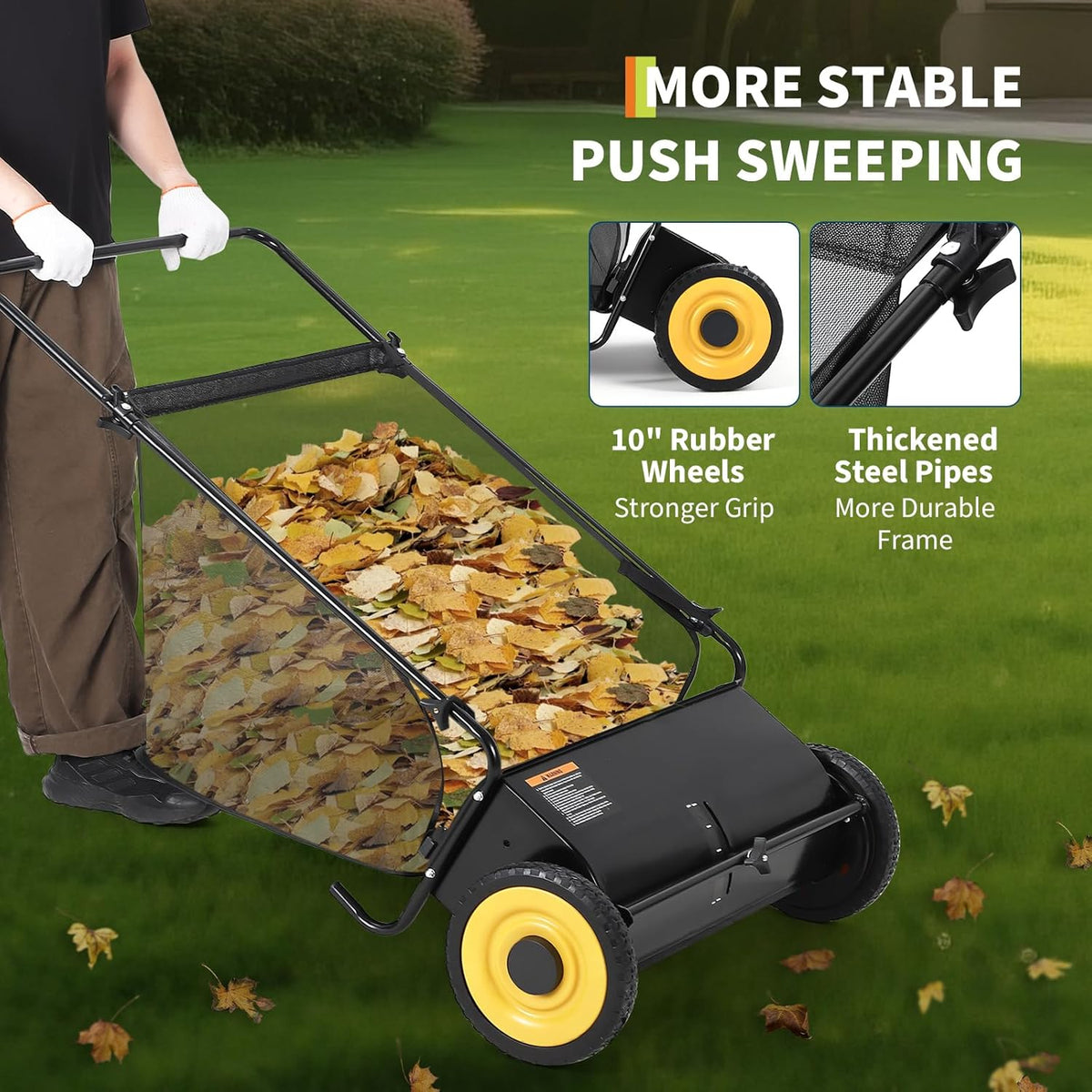 Riedhoff 26" Push Lawn Sweeper,4 Spinning Brushes, 7 Cu. Ft Capacity Collection Bag, Adjustable Height