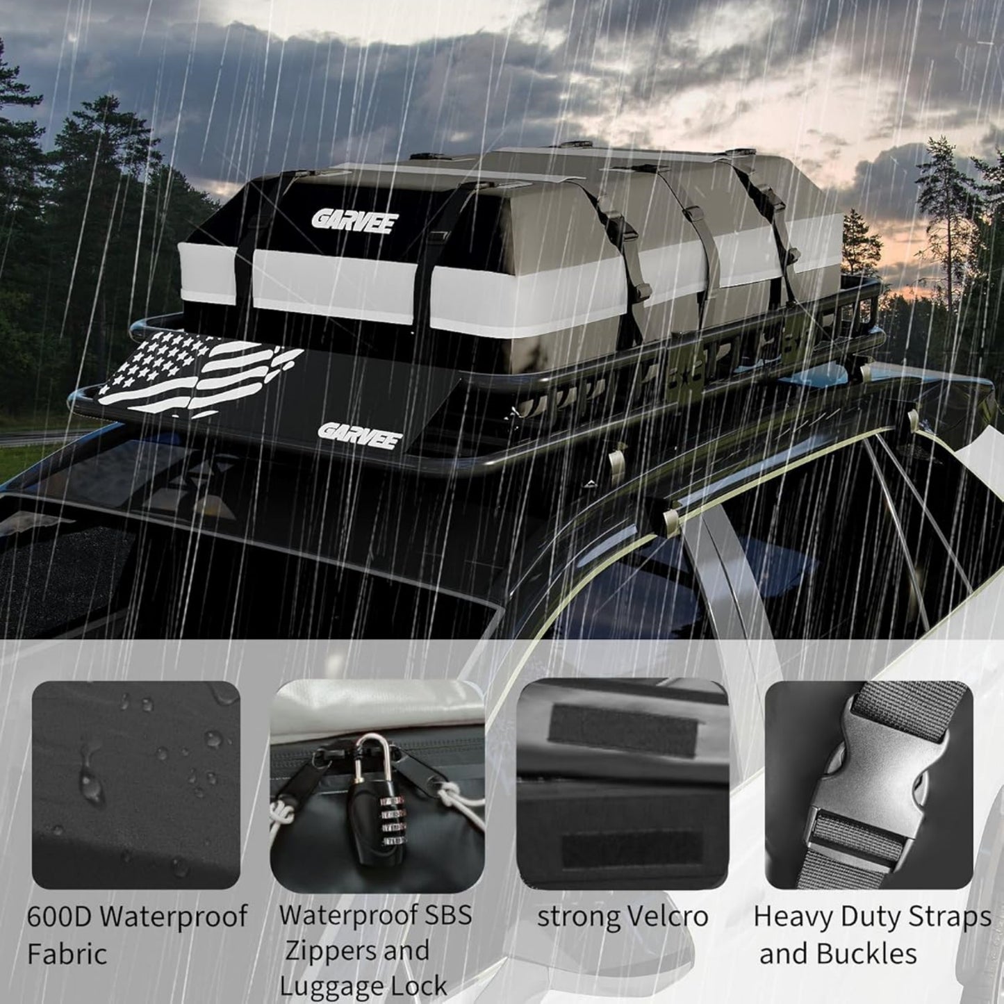 Garvee Universal Roof Rack Basket 46" x 36", with 44" x 34" Waterproof Luggage Bag, Black