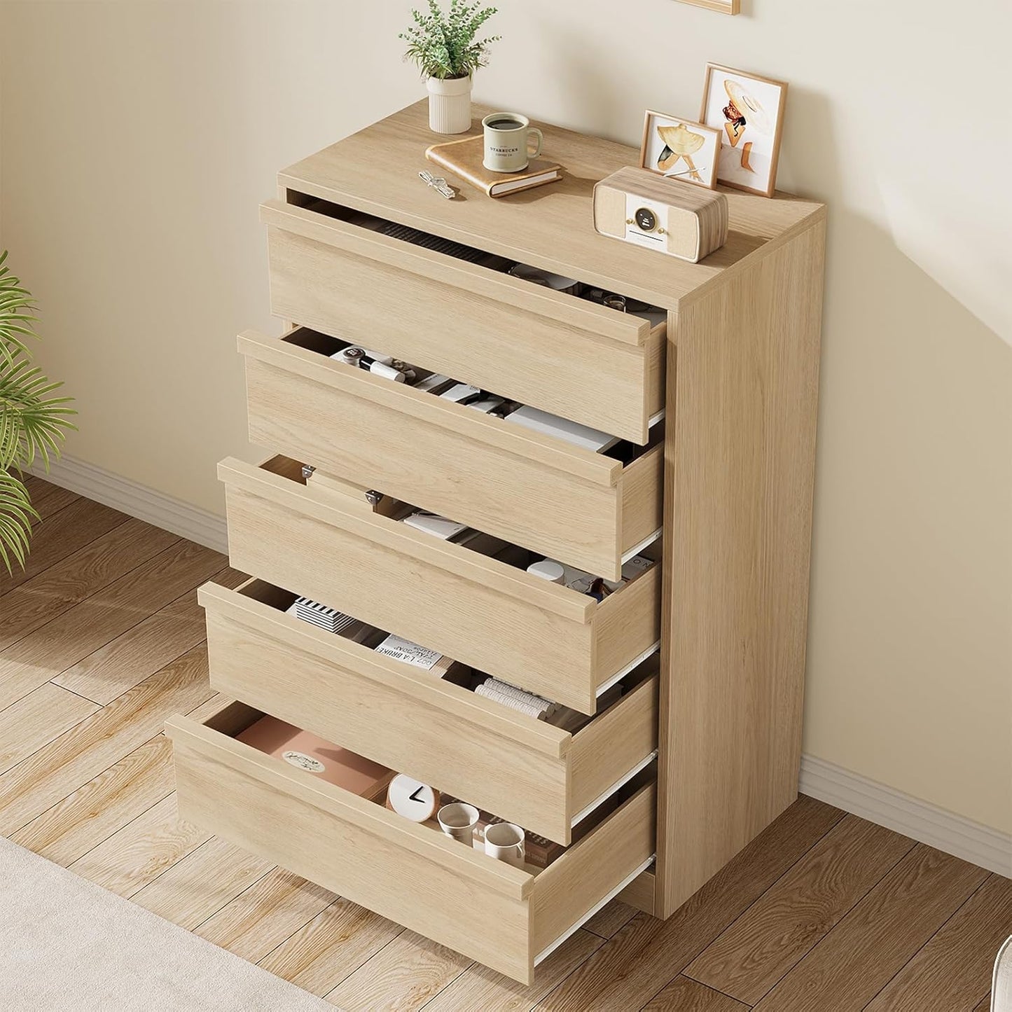 Garvee Vertical Chest of Drawers with 5 Drawers, 29.5 x 15.9 x 43.3"