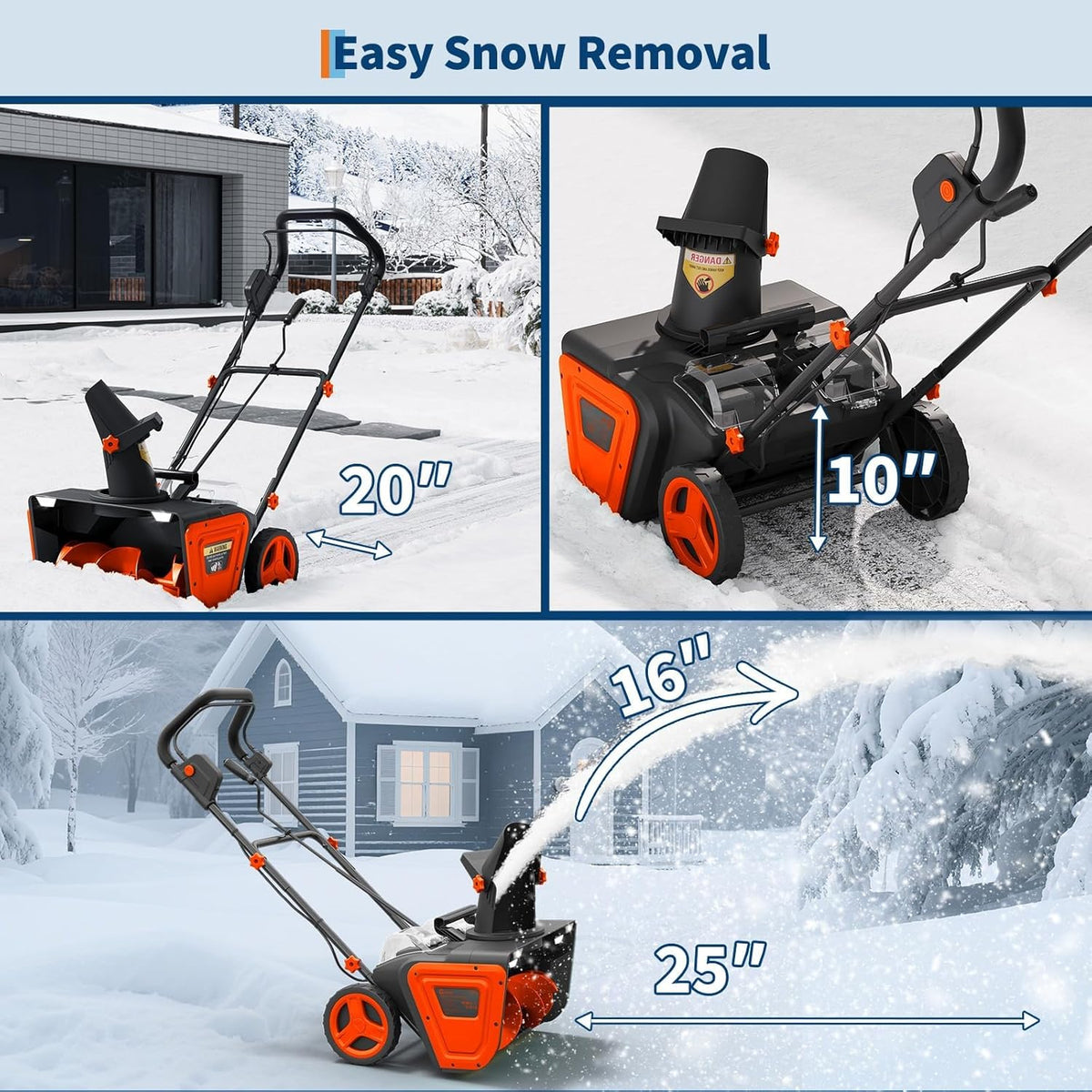 Riedhoff Electric Snow Blower, 20" Clearing Path, 40V 4 Ah Battery, 25 ft Throwing Distance