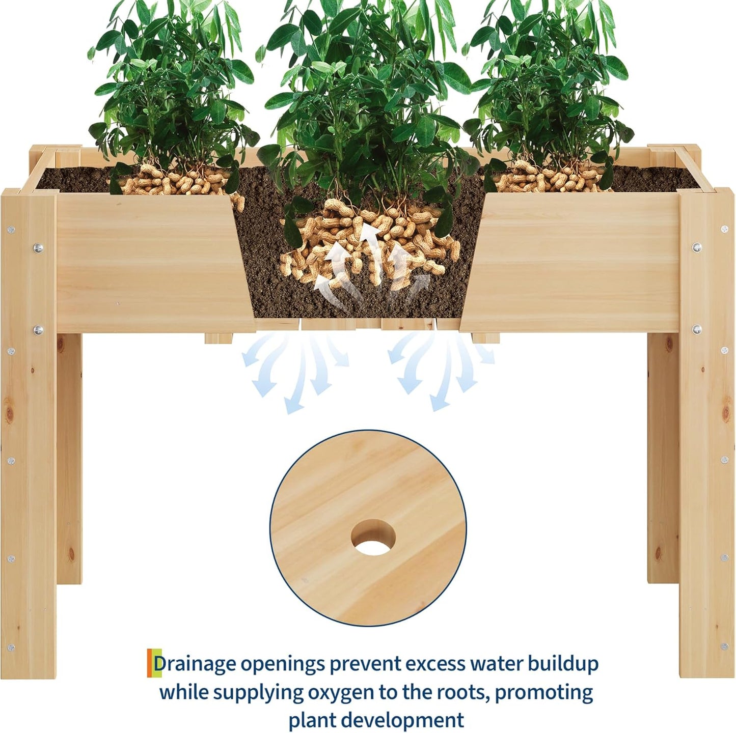 Garvee Wood Planter Box, Wooden Raised Garden Bed with Legs & Hooks, 46.06 x 23.1 x 30", Oak
