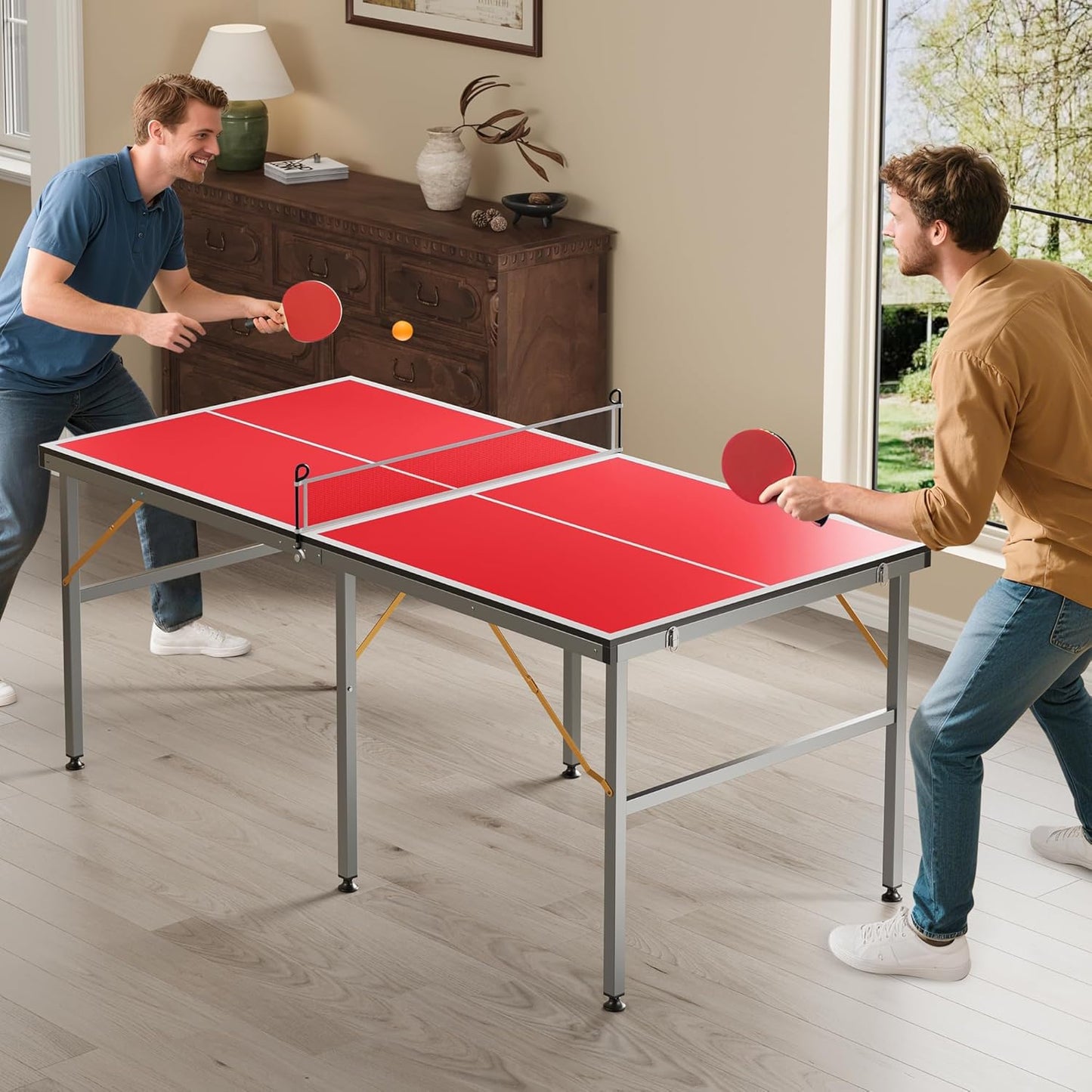 Riedhoff Portable Table Tennis Table, Ultra-Compact Design with Net, 2 Paddles & 3 Balls