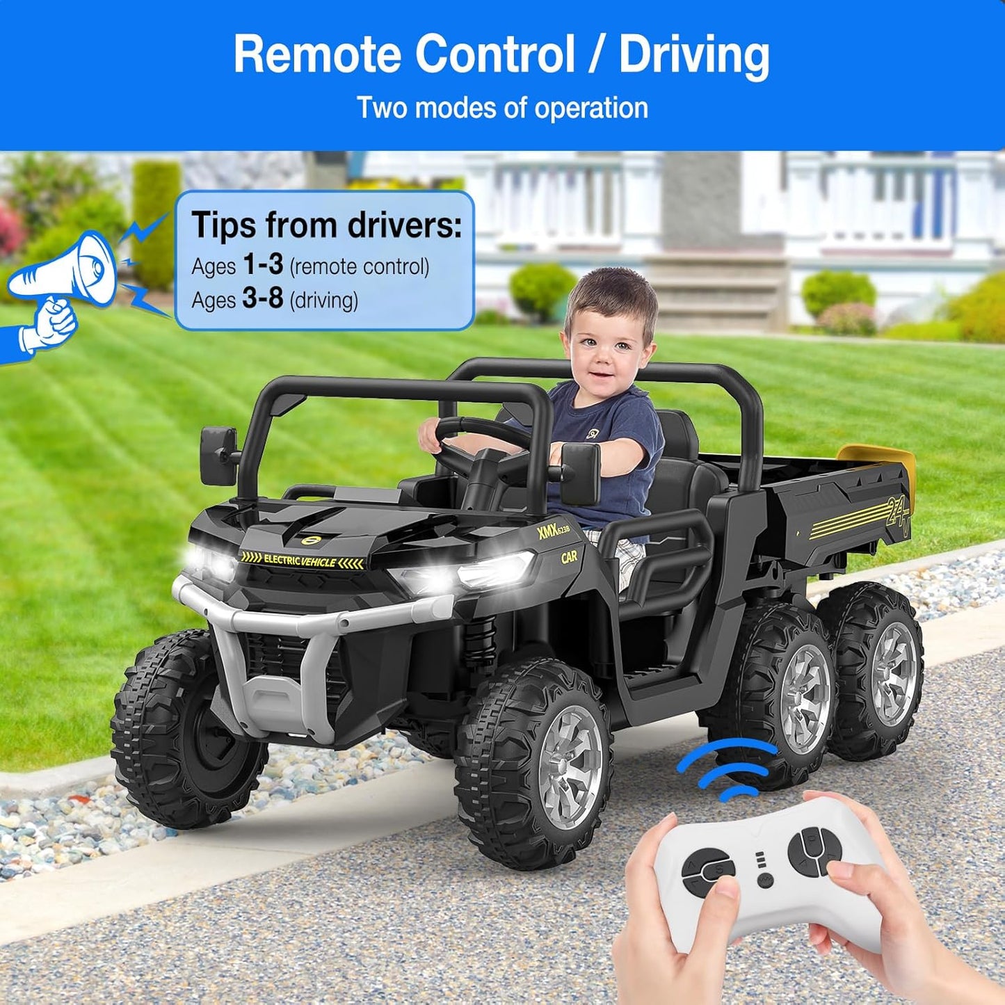 Garvee 24V Ride On Dump Truck for Kids, 4 x 75W Motors