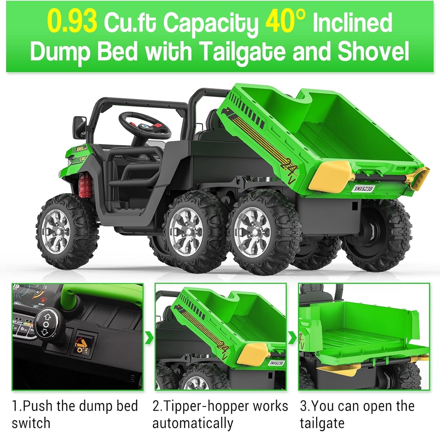 Garvee 24V Ride On Dump Truck for Kids, 4 x 75W Motors