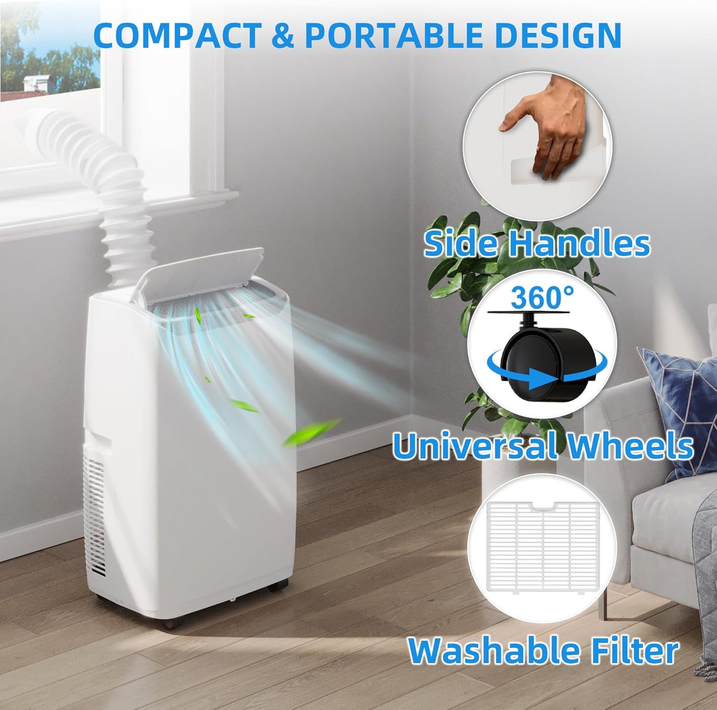 Goldensoil 14000 BTU Portable Air Conditioners Cool up to 750 Sq.ft, 4 Modes with Large LED Display