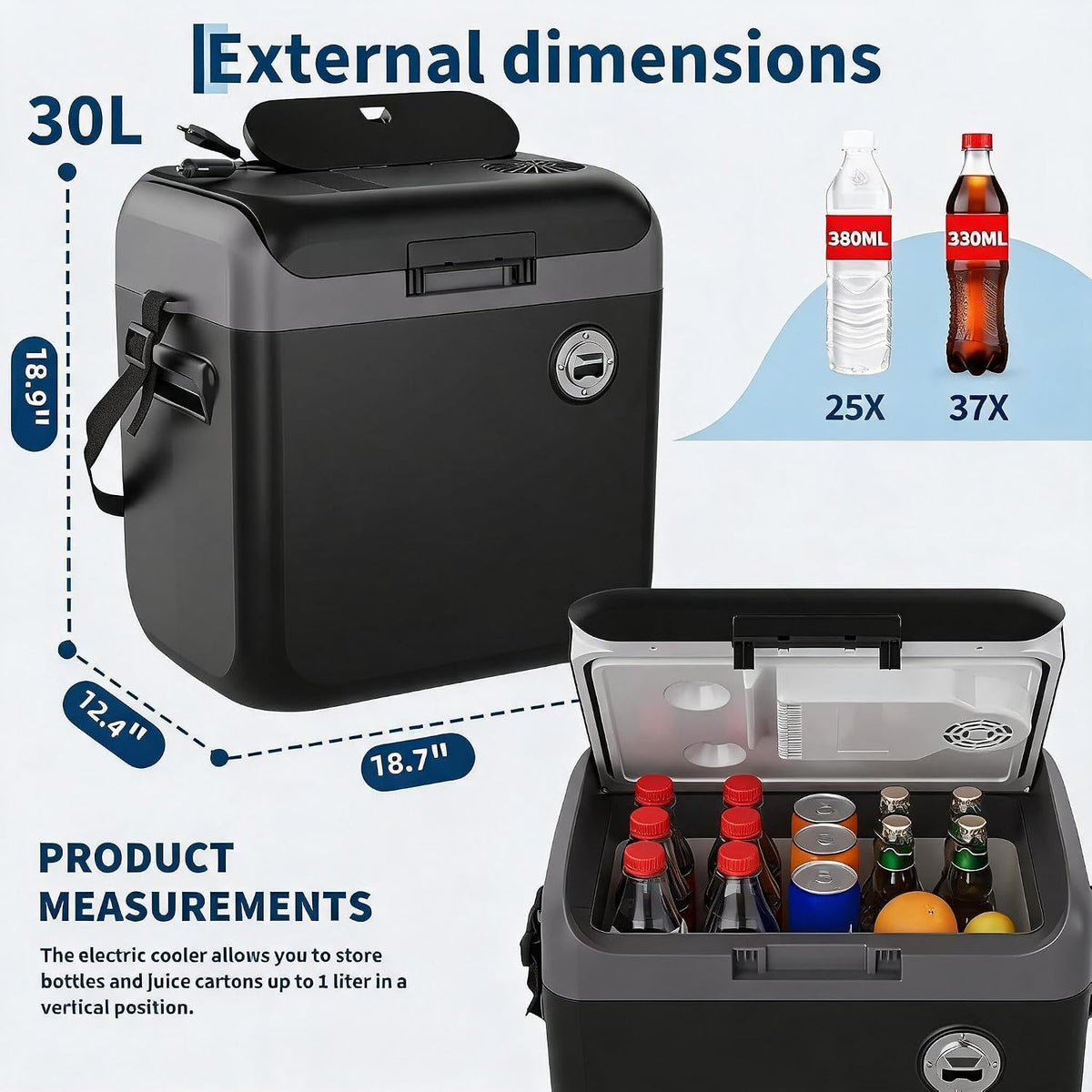 Riedhoff 32 quart Portable Car Refrigerator, Electric Cooler & Warmer with Handle, Black & Gray