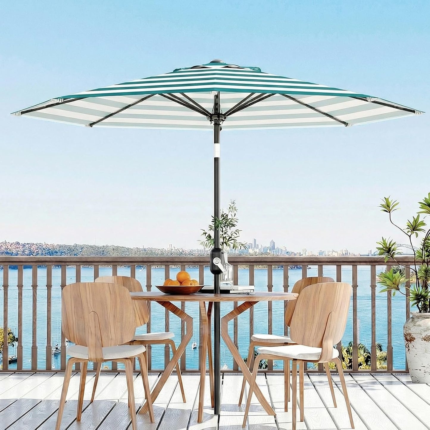 Garvee 9 ft Patio Table Umbrella, 8 Ribs, Crank Lift & Push Button Tilt