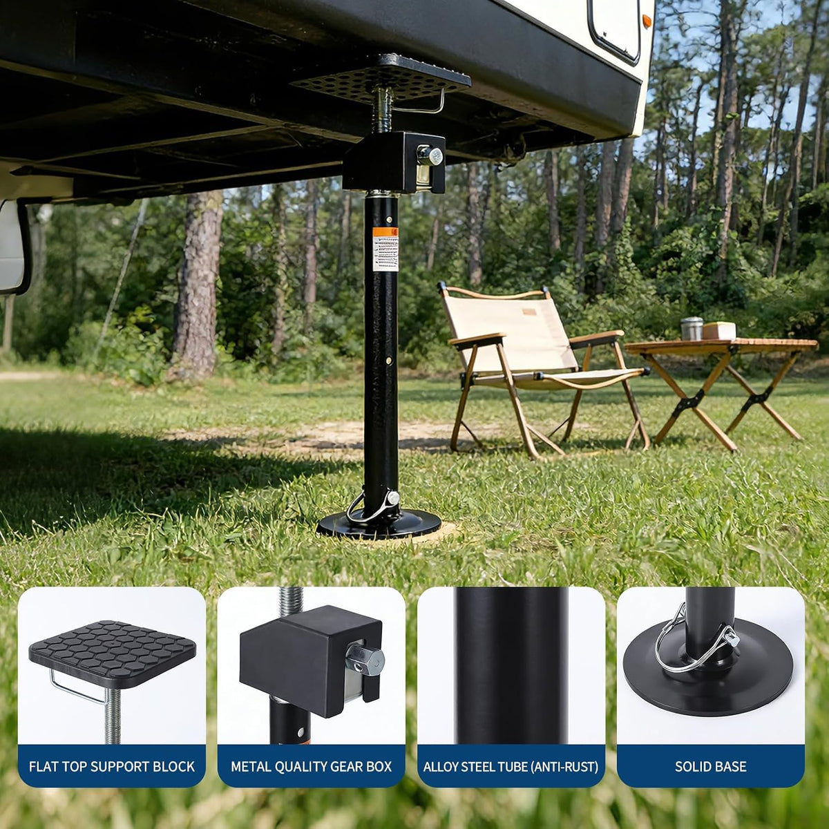Riedhoff 20" to 49" Steel RV Stabilizers, Adjustable Height, Flat Top Support Block, 5.9" x 5.9" x 49"