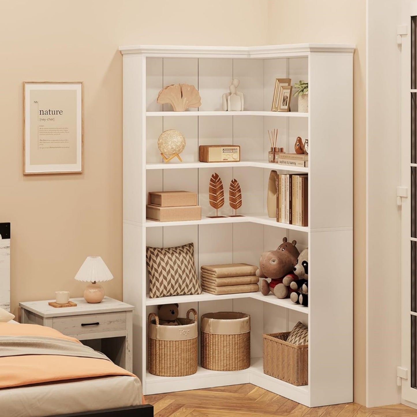 Garvee Large 5-Tier L-Shaped Corner Bookshelf, 35.5 x 35.5 x 72.8"