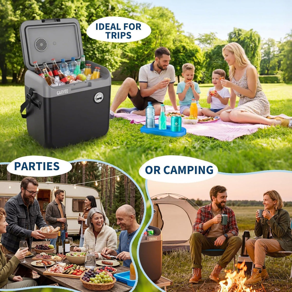 Riedhoff 32 quart Portable Car Refrigerator, Electric Cooler & Warmer with Handle, Black & Gray