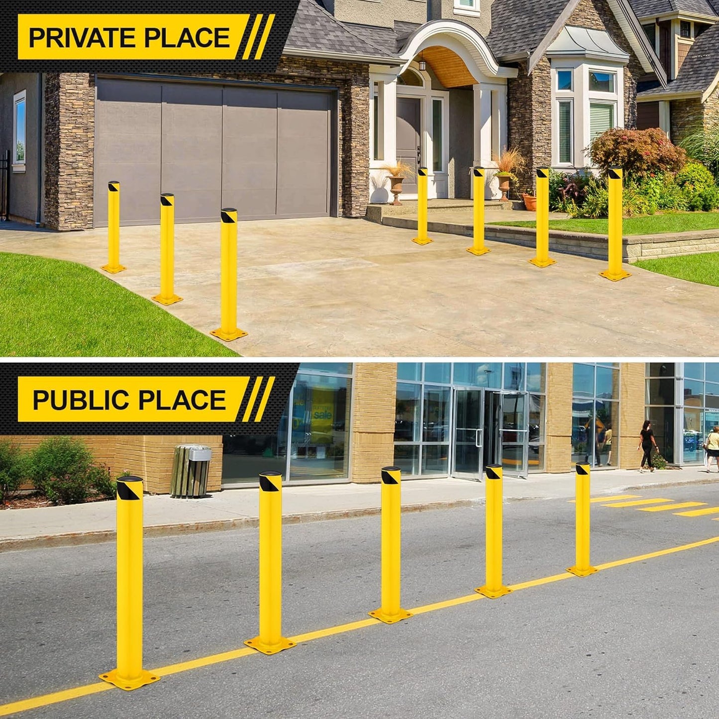 Garvee Safety Bollard 6 Packs, 48" High Heavy-Duty, 4.5" Diameter, with 24 Anchor Bolts -Yellow