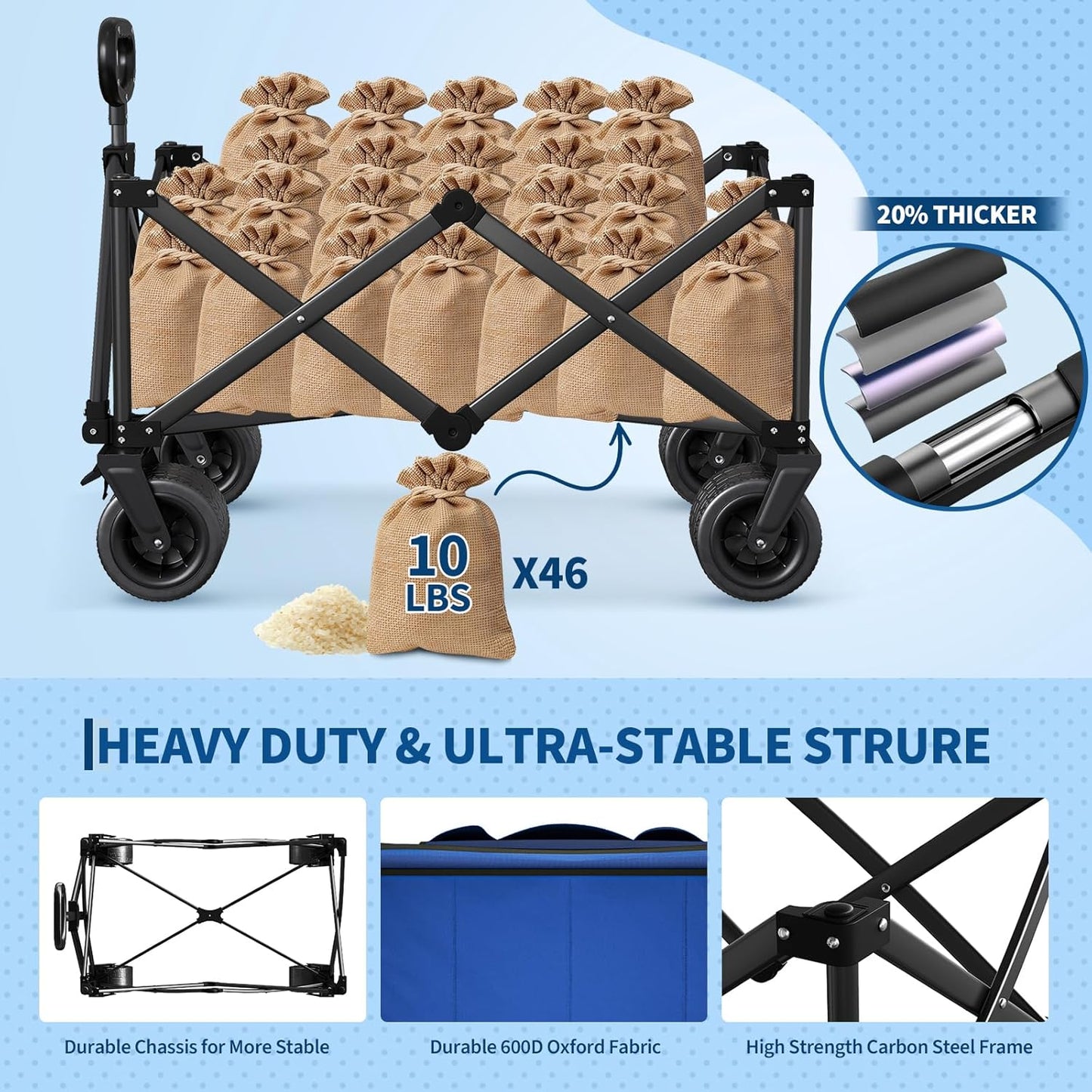 Garvee Large Foldable Wagon Carts, 480 ibs Weight Capacity, 280L with 4" Width Wheels