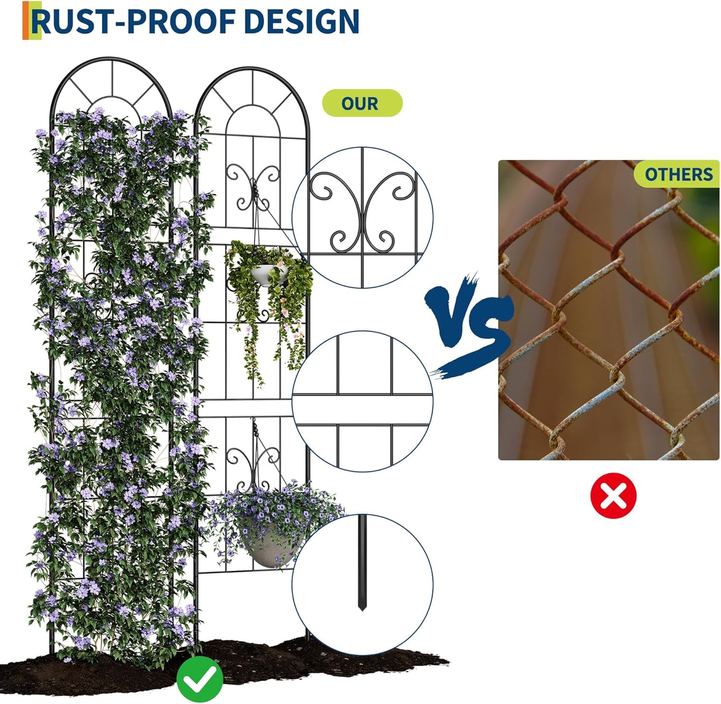 Riedhoff Metal Garden Trellis for Climbing Plants, Black