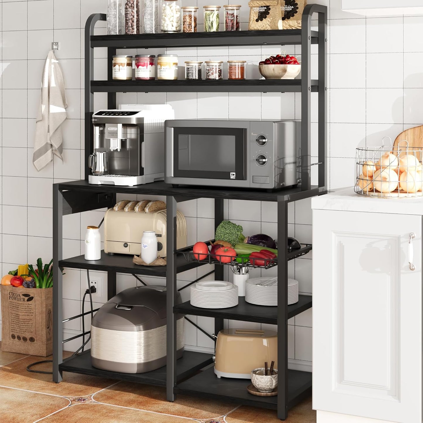 Garvee Kitchen Baker Rack with 2 Power Outlets, 6 Tier Storage Shelf, 35.4 x 15.7 x 59.1"