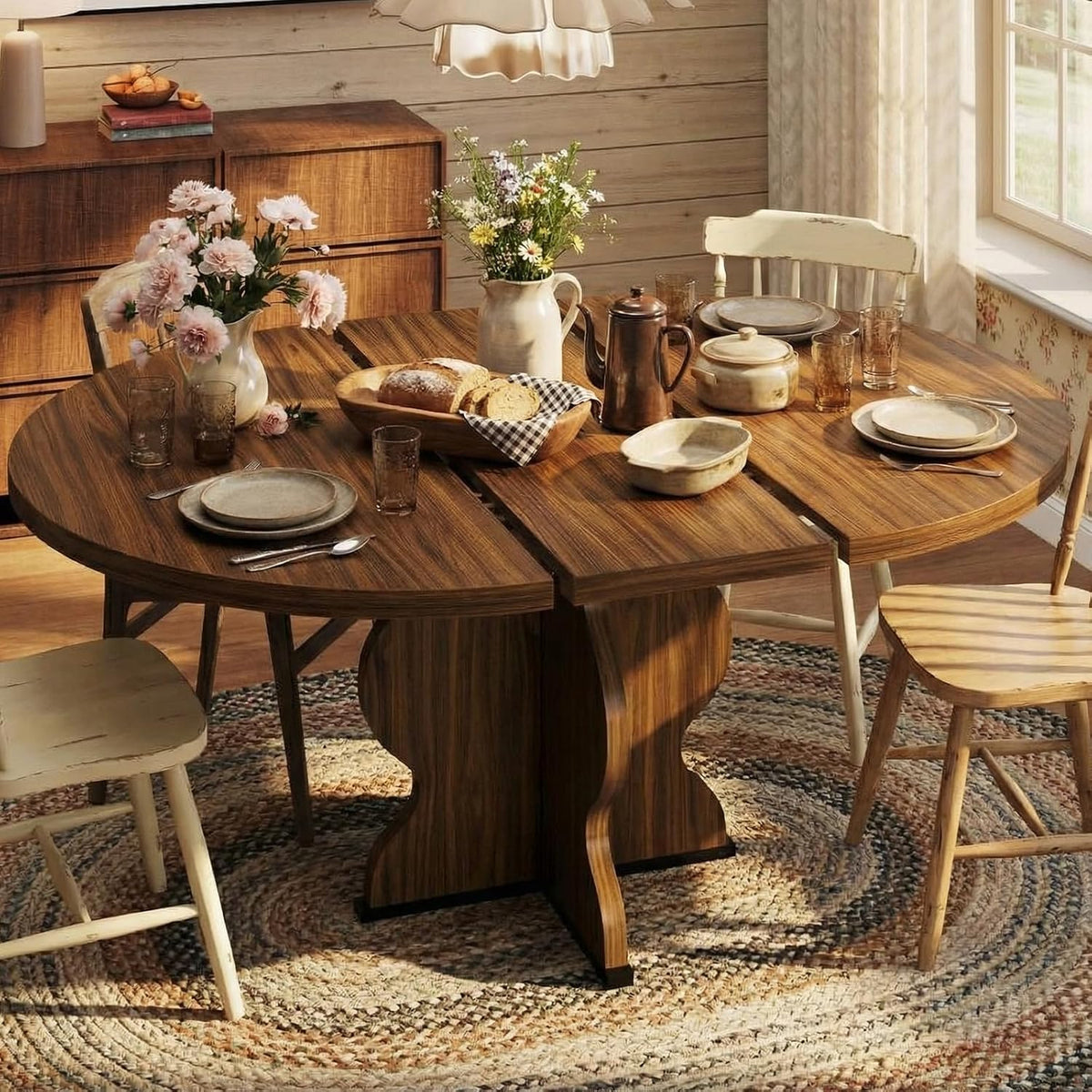 Riedhoff 47" to 63" Farmhouse Extendable Dining Table for 4-8