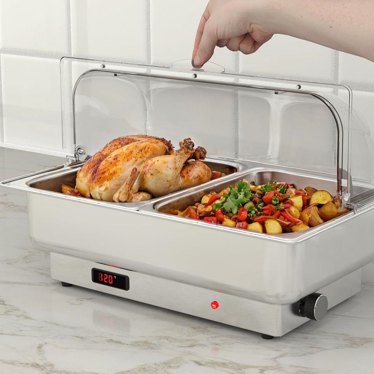 Garvee 9 QT Electric Chafing Dish with Lid, Silver