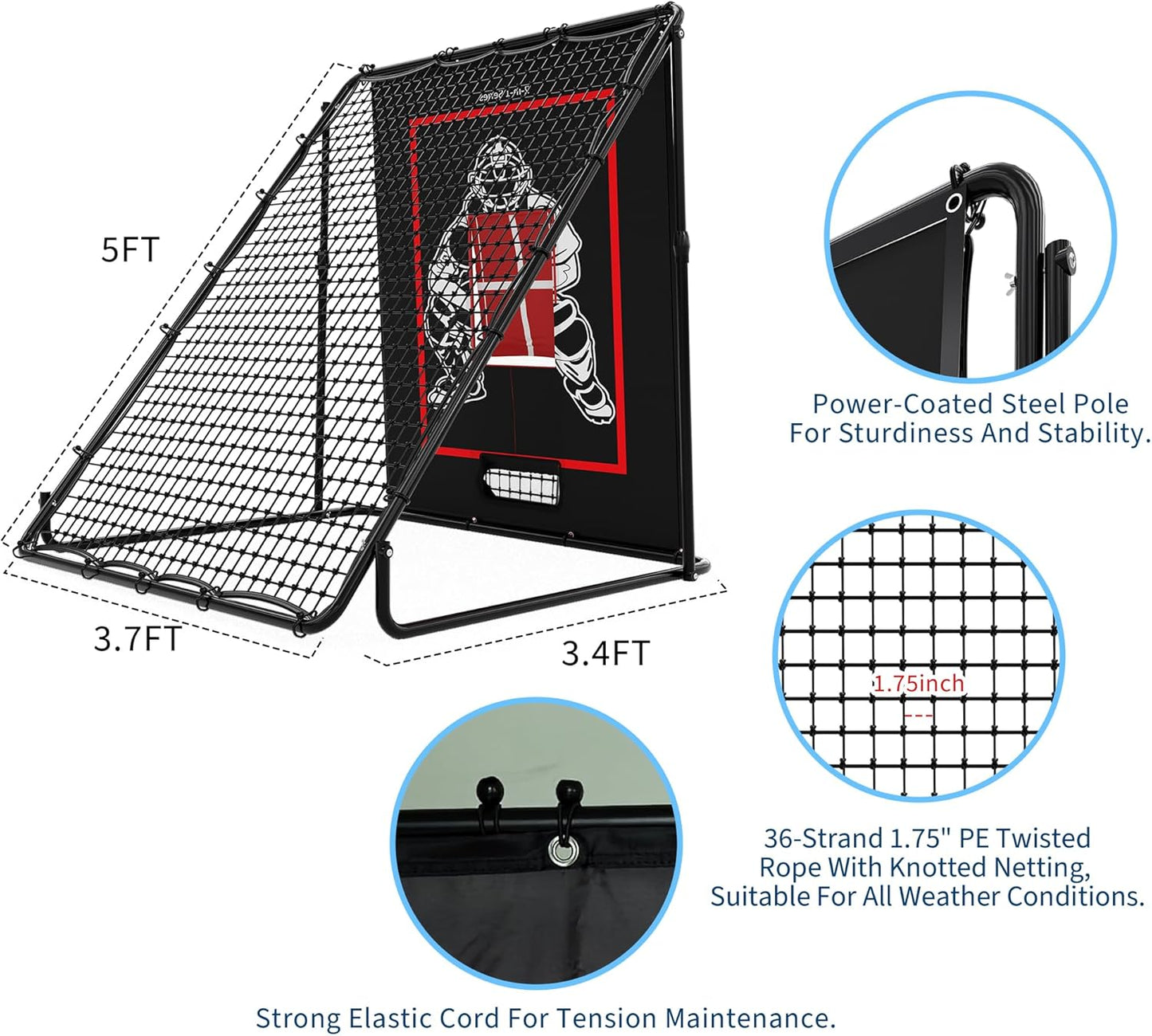 Riedhoff 2-in-1 Baseball Pitching Target and Rebound Net, 5 x 3.7 ft, Multi-color