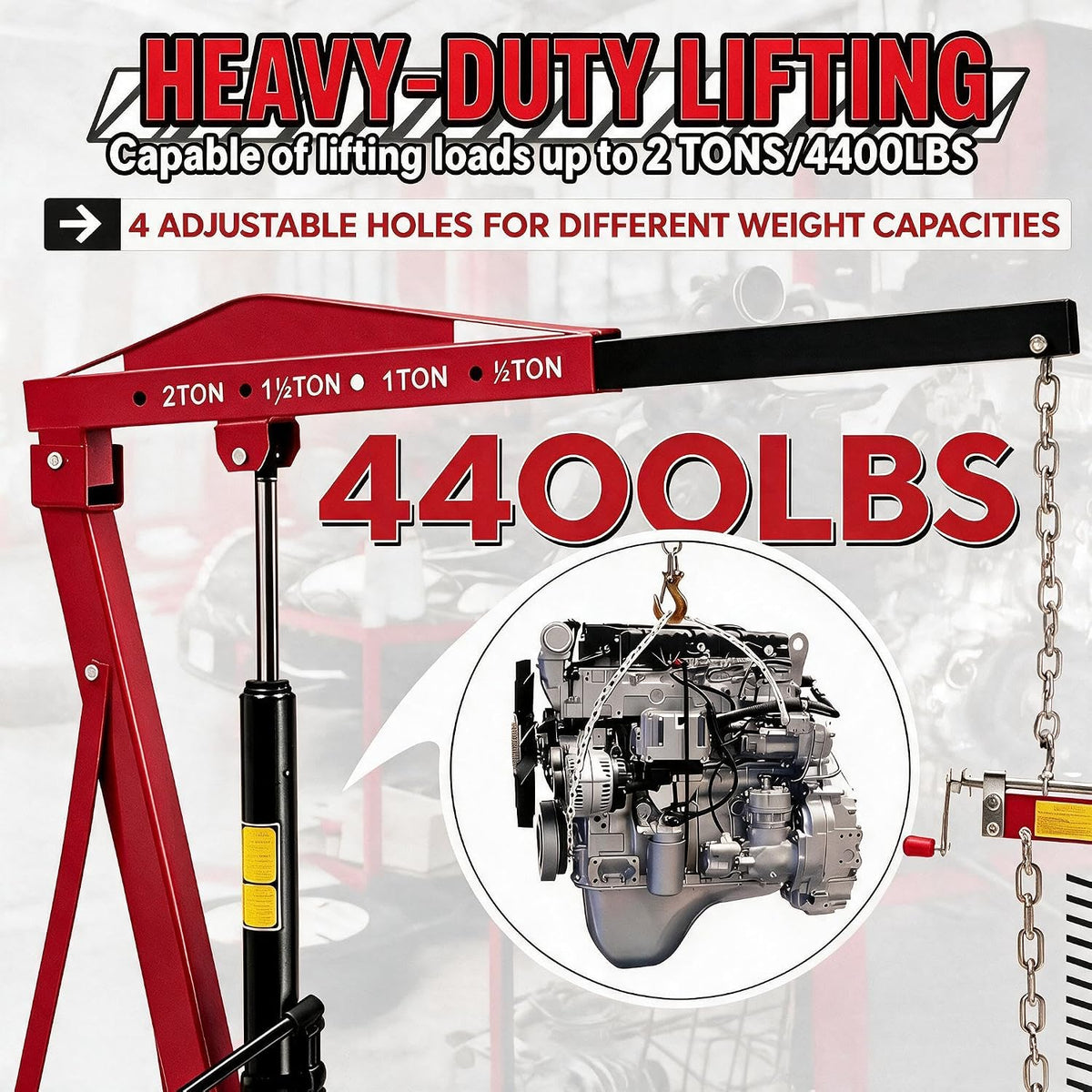 Riedhoff 2 Ton Foldable Engine Hoist, Upgraded Cherry Picker, Black & Red