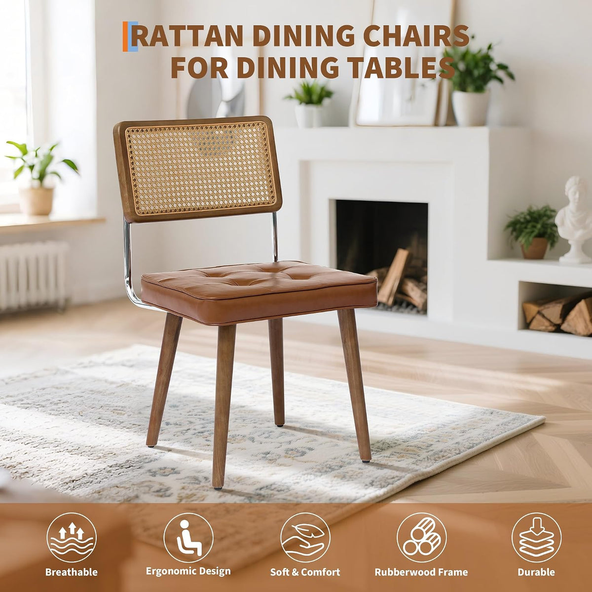 Riedhoff Rattan Dining Chairs, 22.4 x 18.5 x 31.7", Set of 2