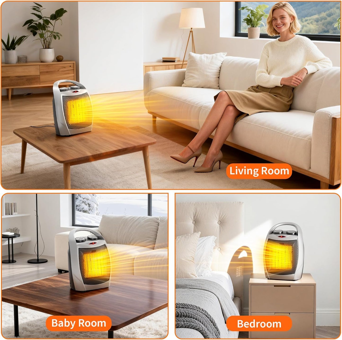 Riedhoff Electric Space Heater 1500W/750W, 2-in-1 Fast Heating Ceramic Desk Heater & Fan