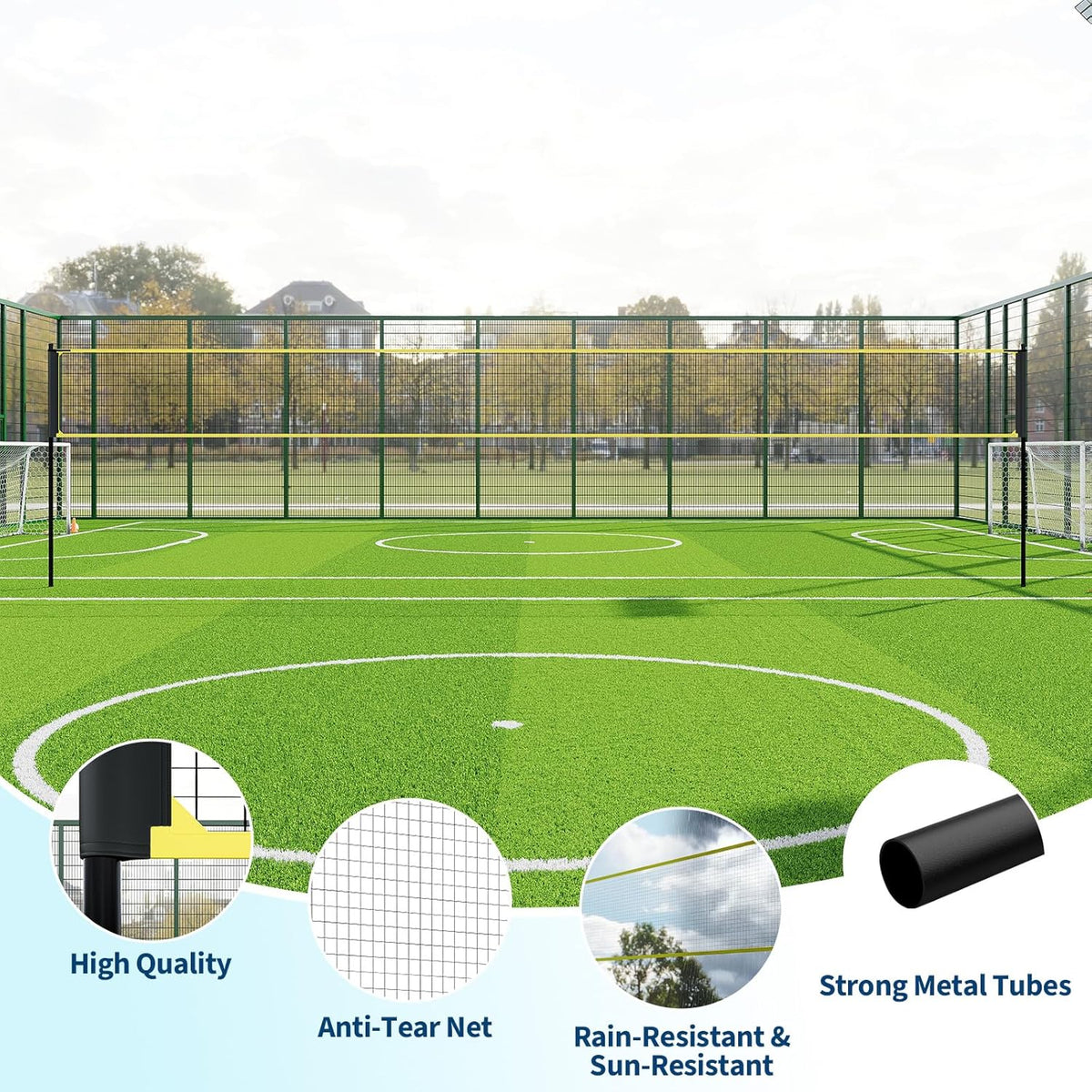 Riedhoff Portable 32 ft x 8 ft Outdoor Volleyball Net Set, with Adjustable Height, Yellow & Black