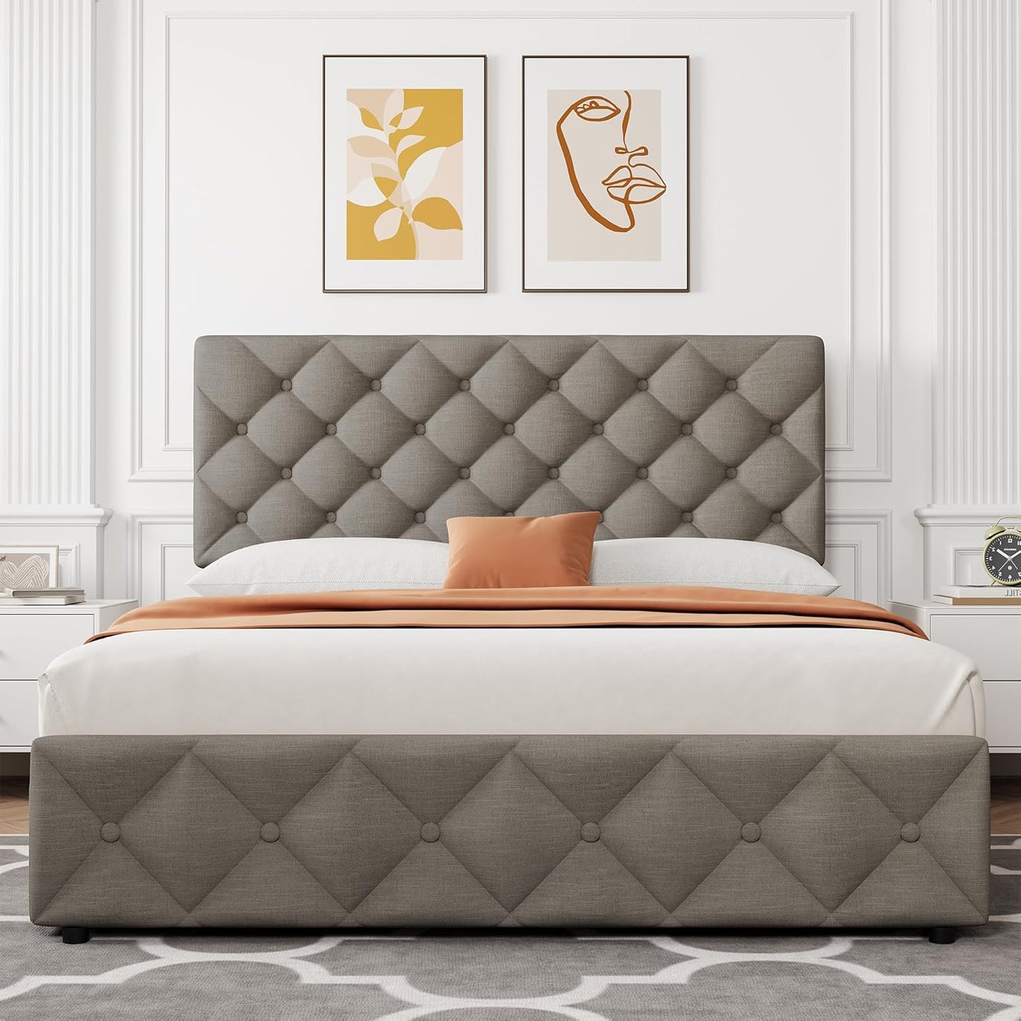 GARVEE Bed Frame with 4 Storage Drawers & Adjustable Headboard