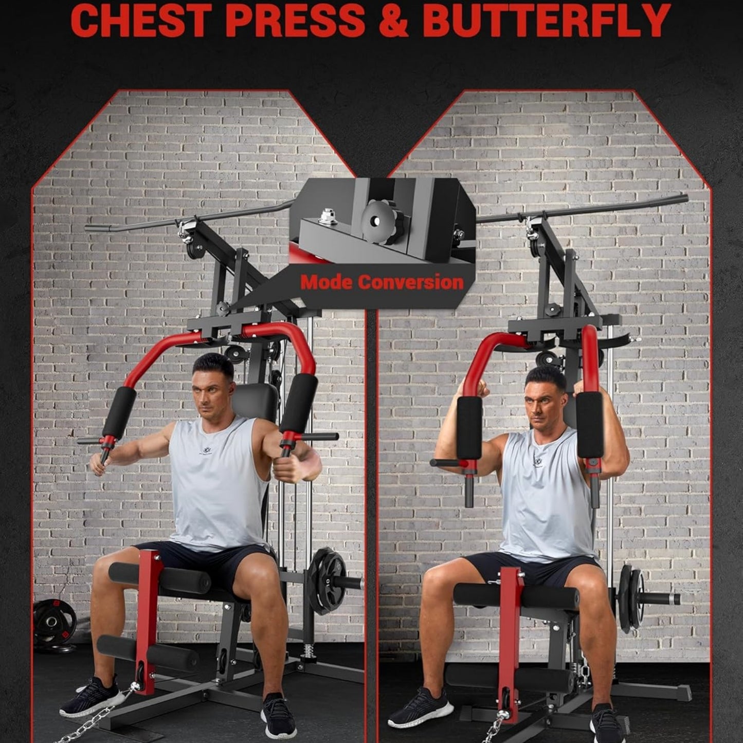 Riedhoff 400 ibs Home Gym Equipment System, All in One Full Body Exercise Station, Black & Red