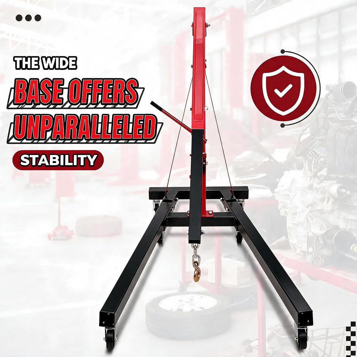 Riedhoff 2 Ton Foldable Engine Hoist, Upgraded Cherry Picker, Black & Red