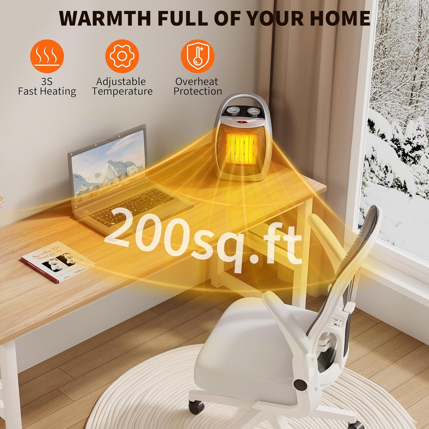 Riedhoff Electric Space Heater 1500W/750W, 2-in-1 Fast Heating Ceramic Desk Heater & Fan