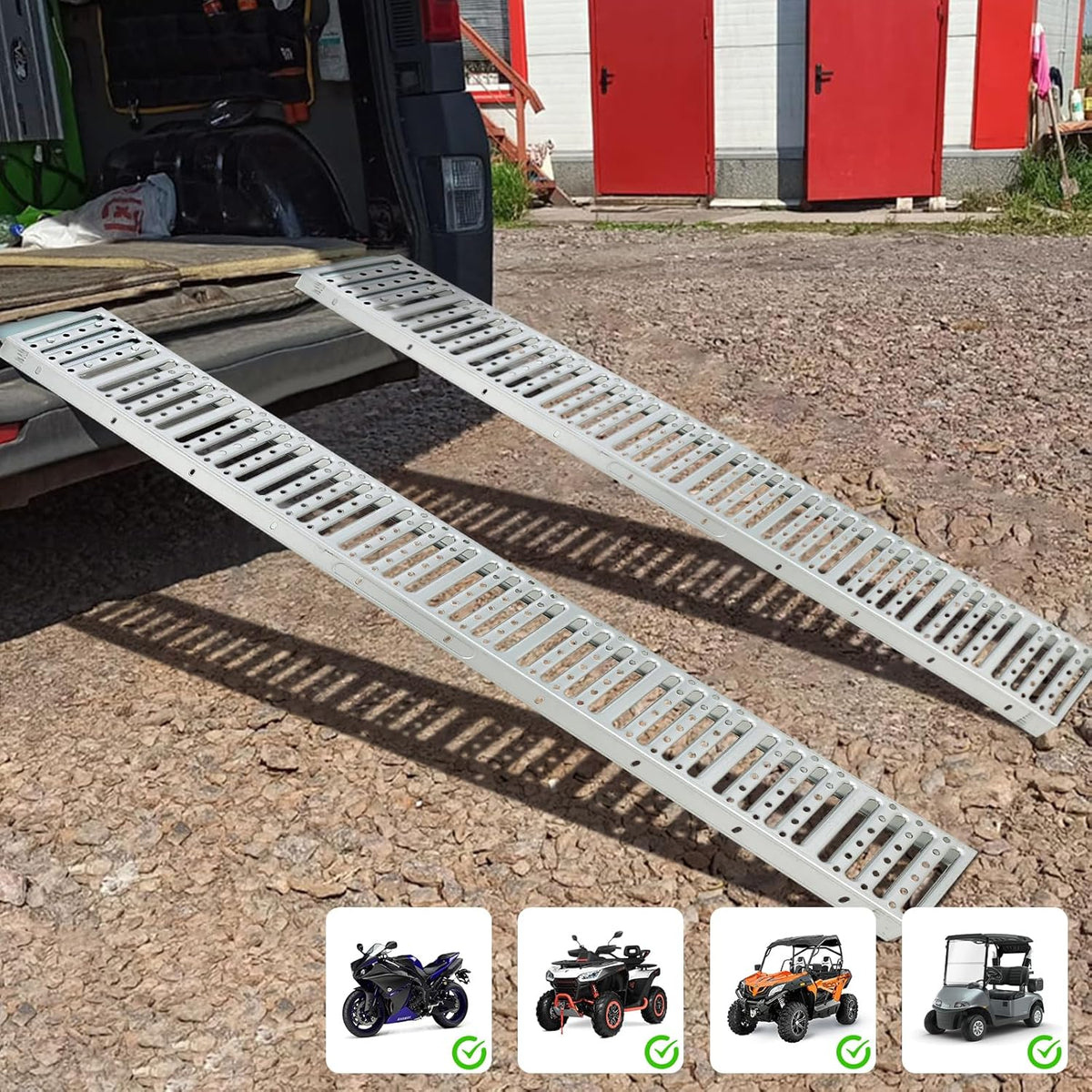 Riedhoff ATV Metal Ramp Set of 2, 72 inch x 9 inch, Max Capacity 1000 lbs, Silver
