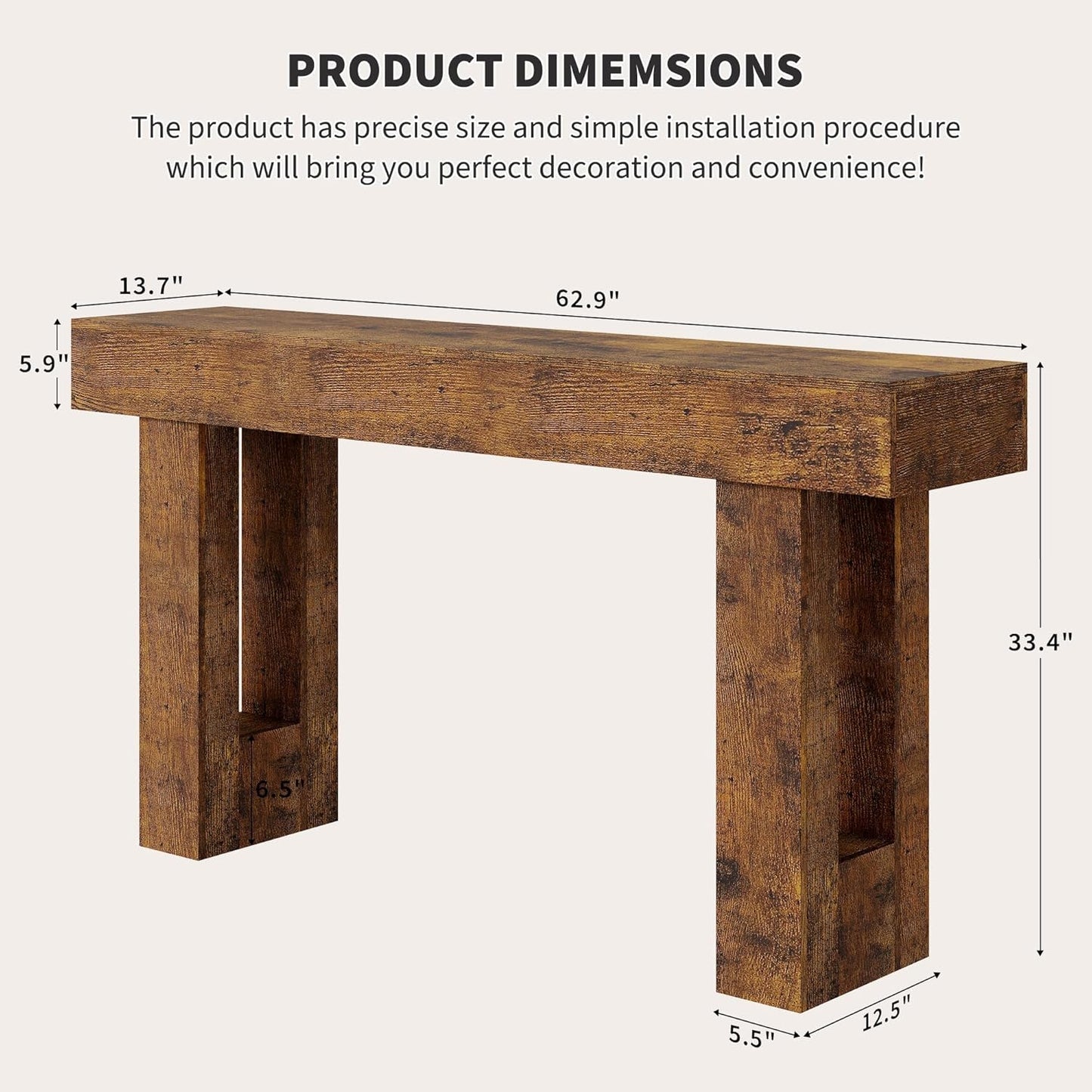 Garvee 63" Console Table for Entryway, Industrial Console Sofa Table
