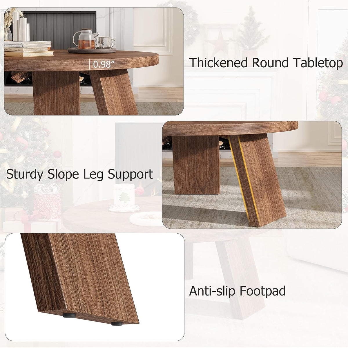 Riedhoff Farmhouse Round Coffee Table with 3 Strong Legs, 33.5'' x 33.5" x 15.7''