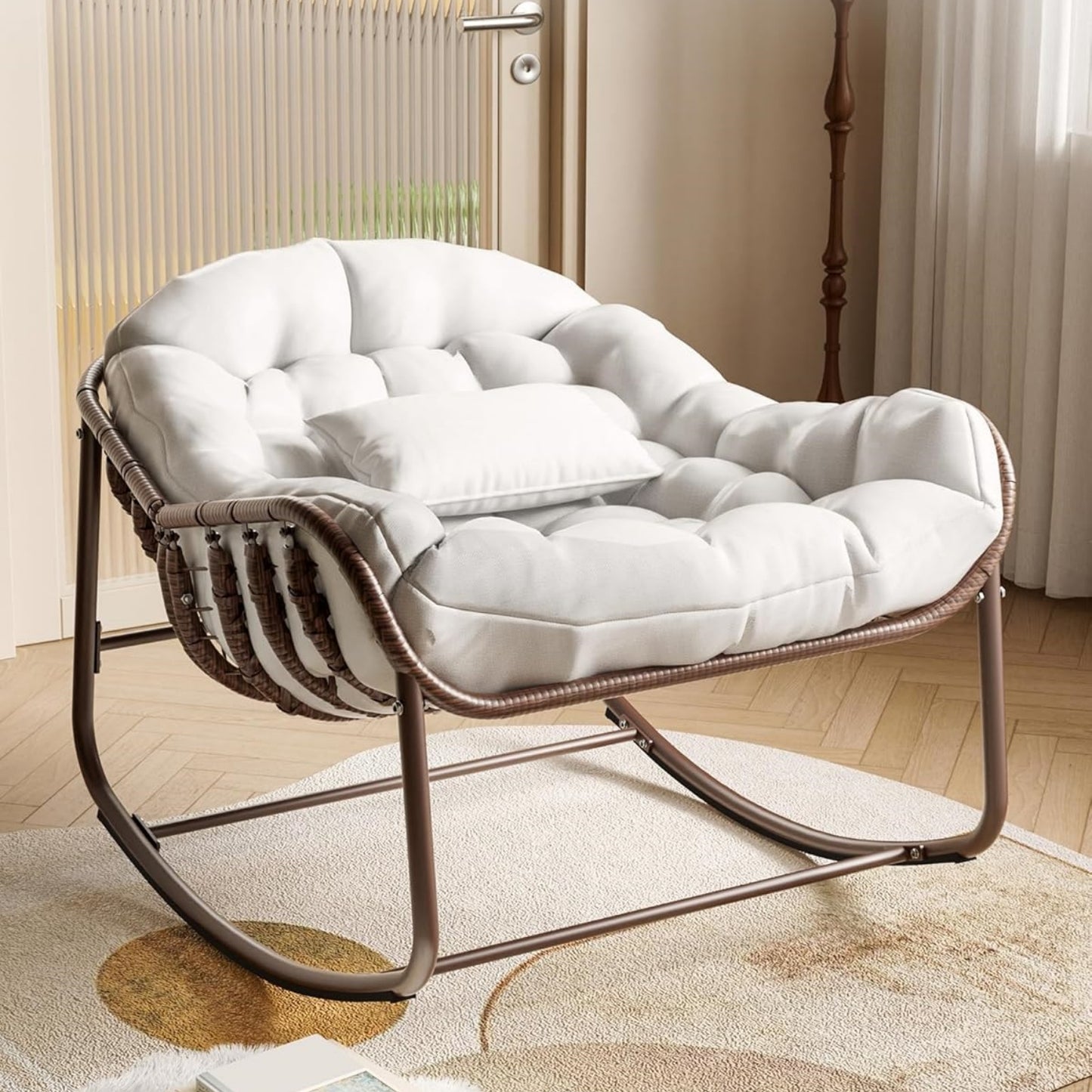 Garvee Outdoor Rocking Chair with Cushion, 36.6 x 33 x 25.2", Oversized Papasan Rocker