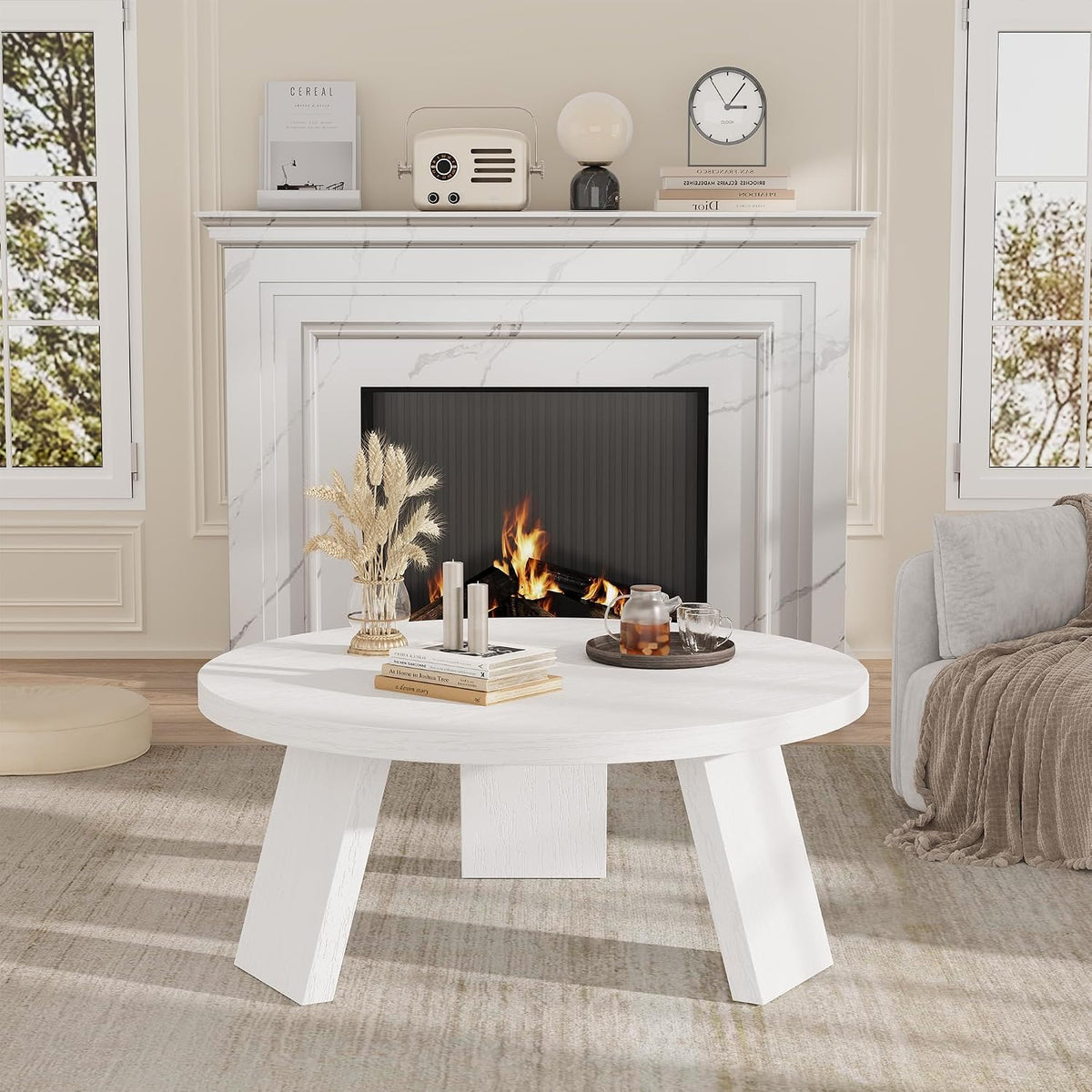 Riedhoff Farmhouse Round Coffee Table with 3 Strong Legs, 33.5'' x 33.5" x 15.7''