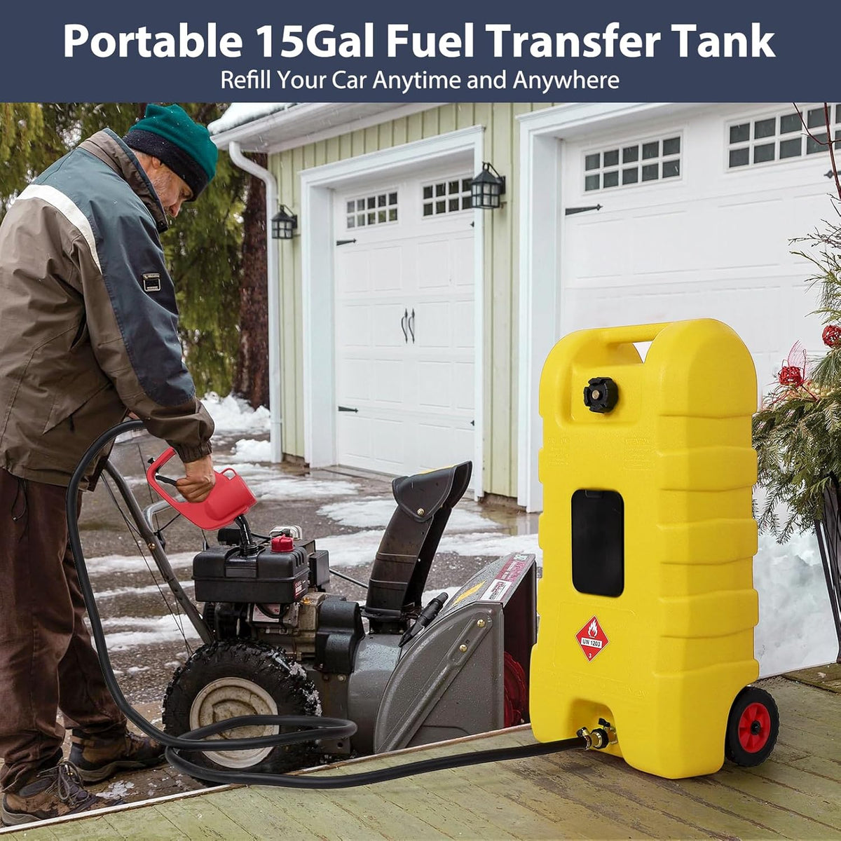 Riedhoff 15.06 Gallon Portable Gas Can, Fluid Transfer Siphon Pump & 10' Delivery Hose