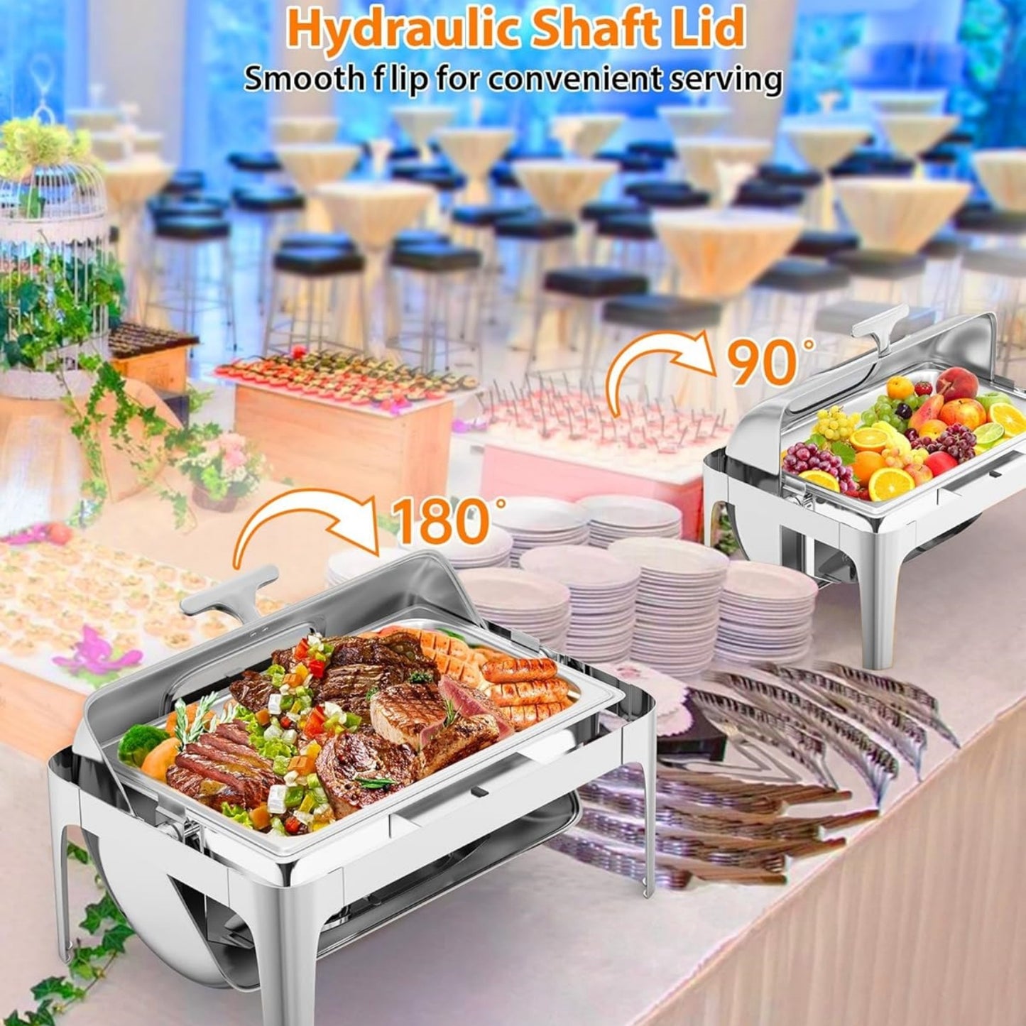 Garvee Chafing Dishes for Buffet 9 QT, with Roll Top & Glass Window, Full Size, Silver