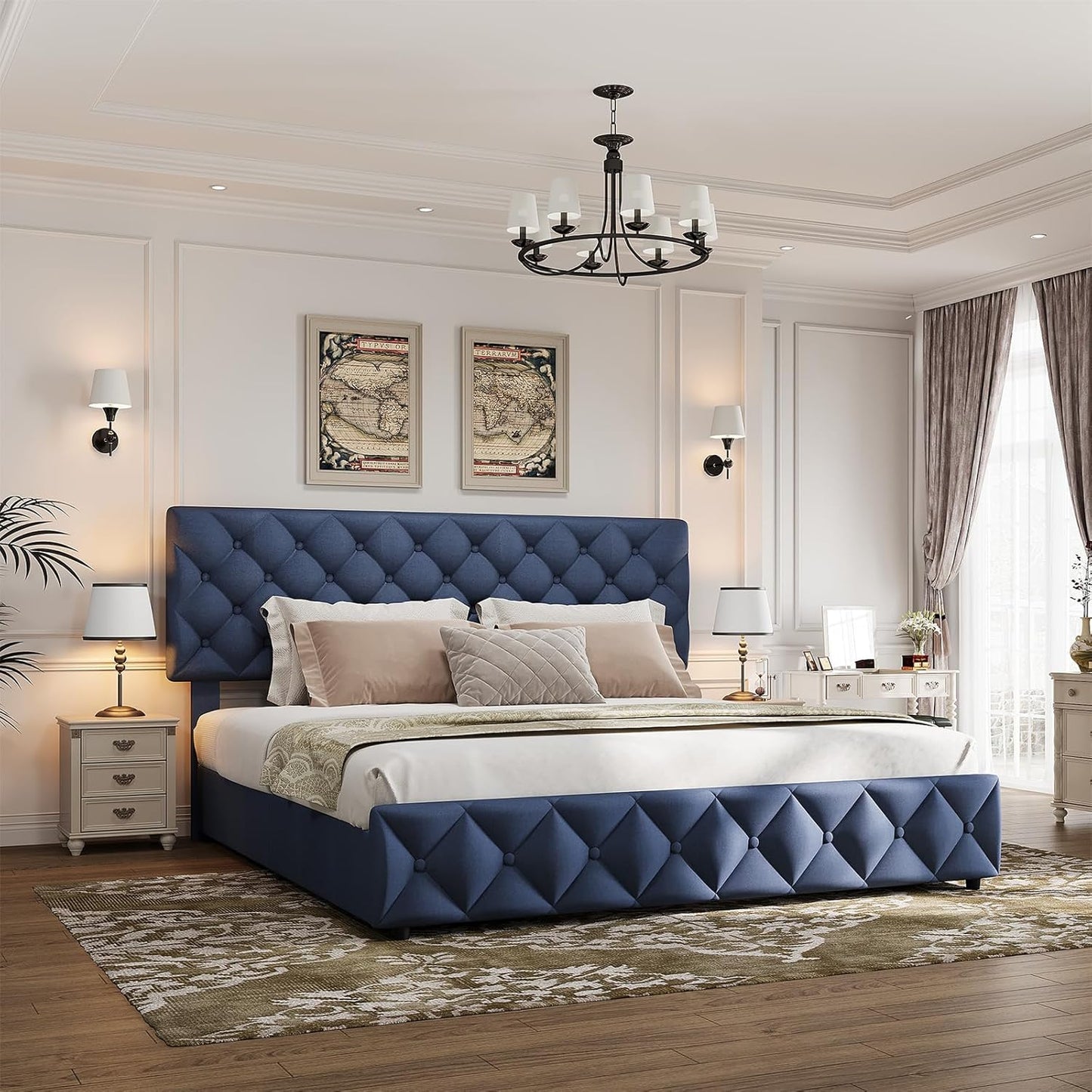 GARVEE Bed Frame with 4 Storage Drawers & Adjustable Headboard