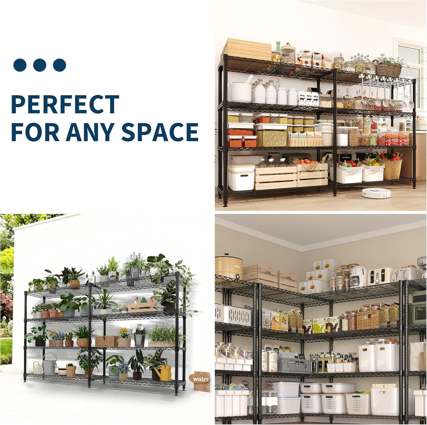 Garvee Metal Storage Shelves, Adjustable, H / L-shaped Shelf, Black