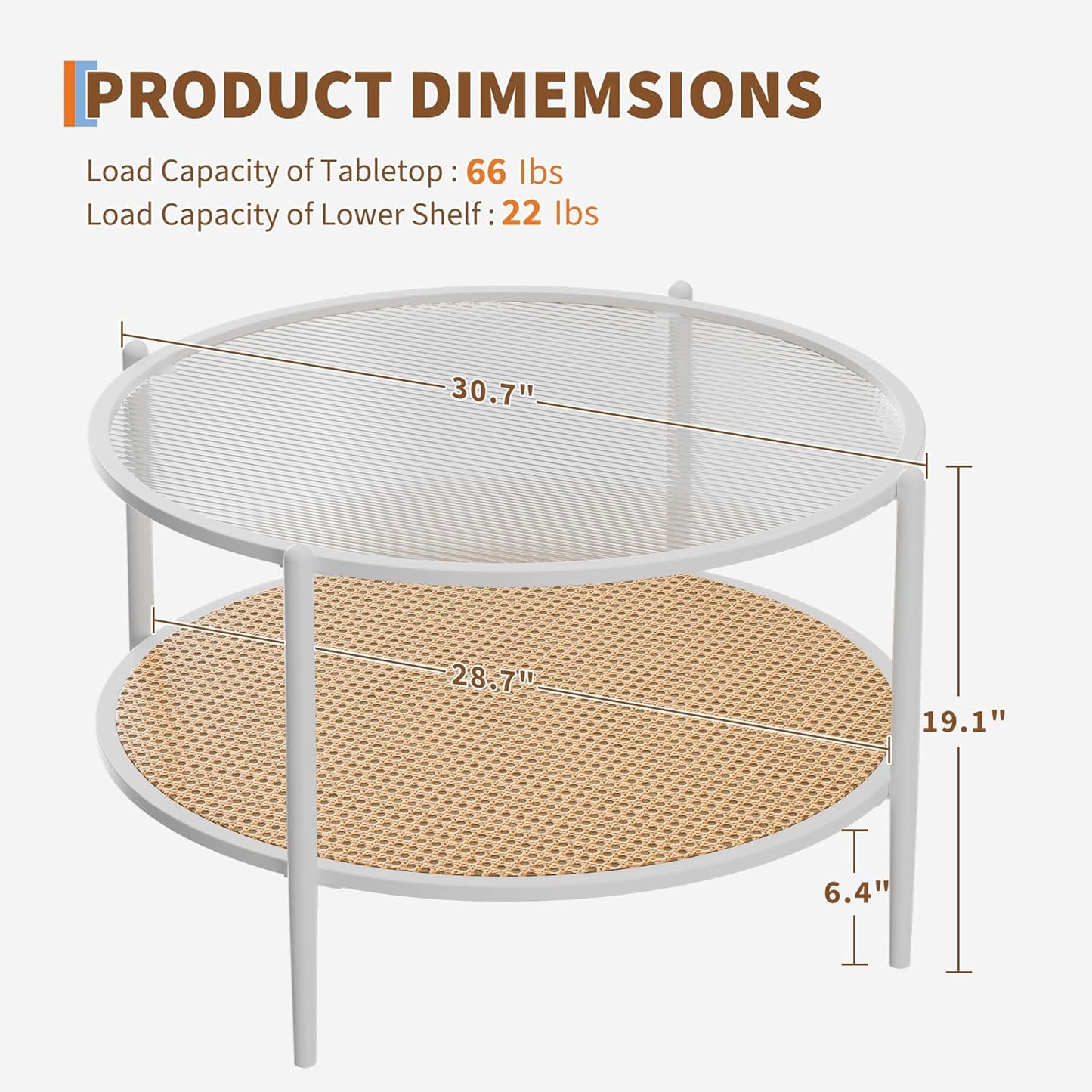 Garvee 2-Tier 30 inch Round Rattan Coffee Table with Storage