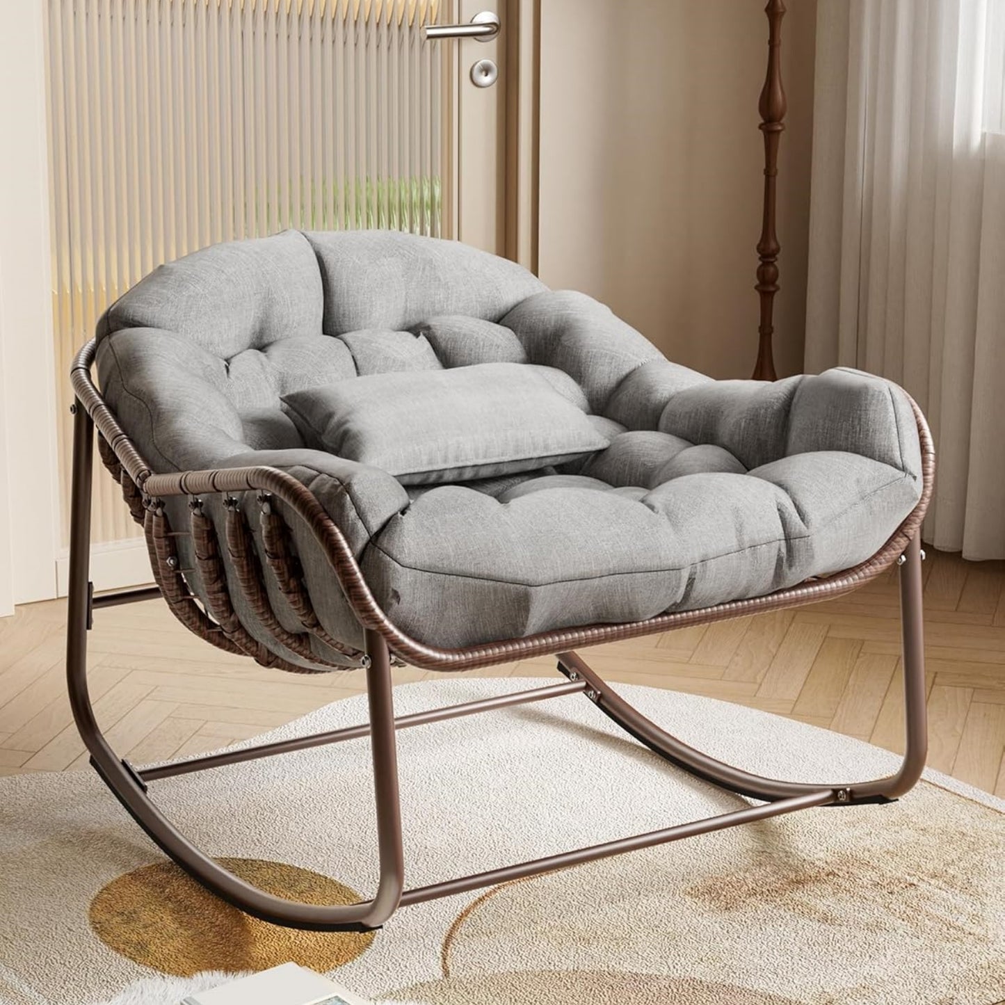 Garvee Outdoor Rocking Chair with Cushion, 36.6 x 33 x 25.2", Oversized Papasan Rocker