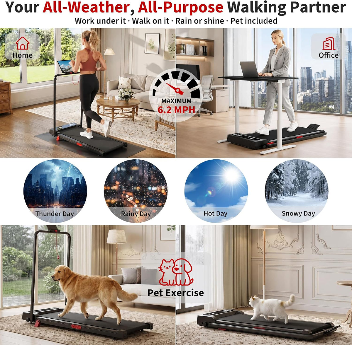Riedhoff Folding Walking Pad Treadmill for Home, 3.0 HP Under Desk Treadmill with Smart APP