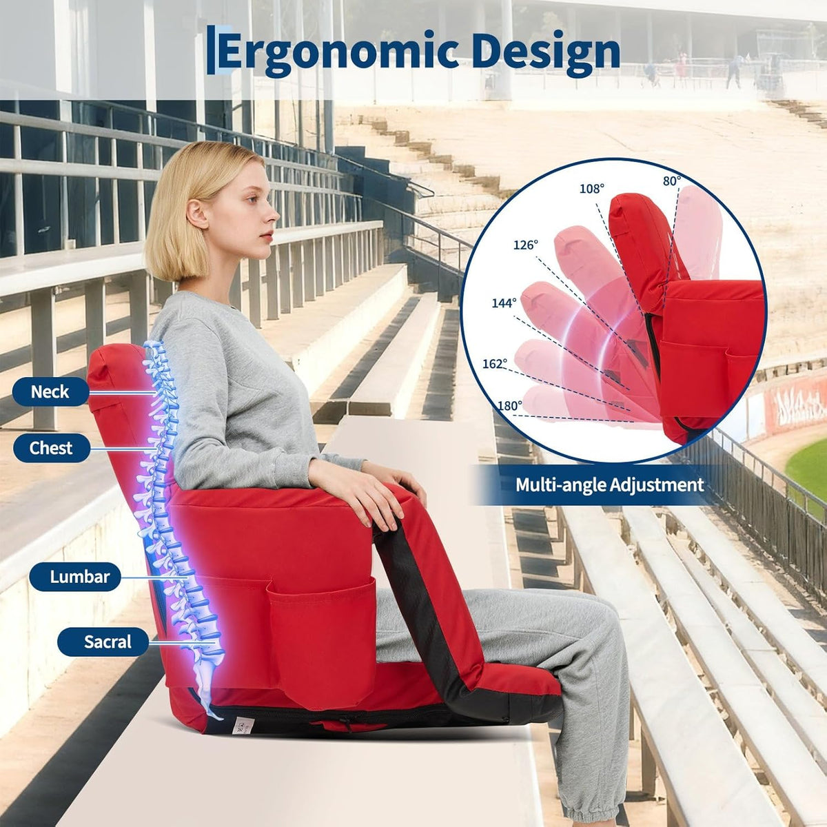 Riedhoff 6 Position Adjustable Stadium Bleacher Seats, 2 Count