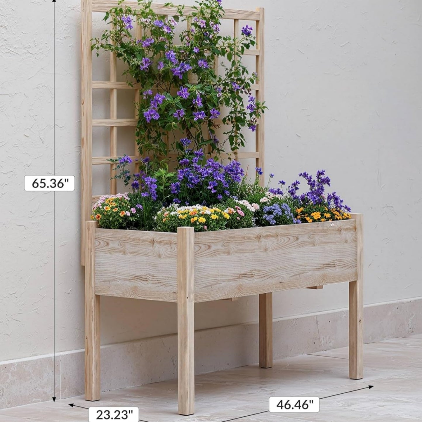 Garvee Wooden Planter Boxes with Trellis & Legs 46.46 x 23.23 x 65.36 inch, Oak