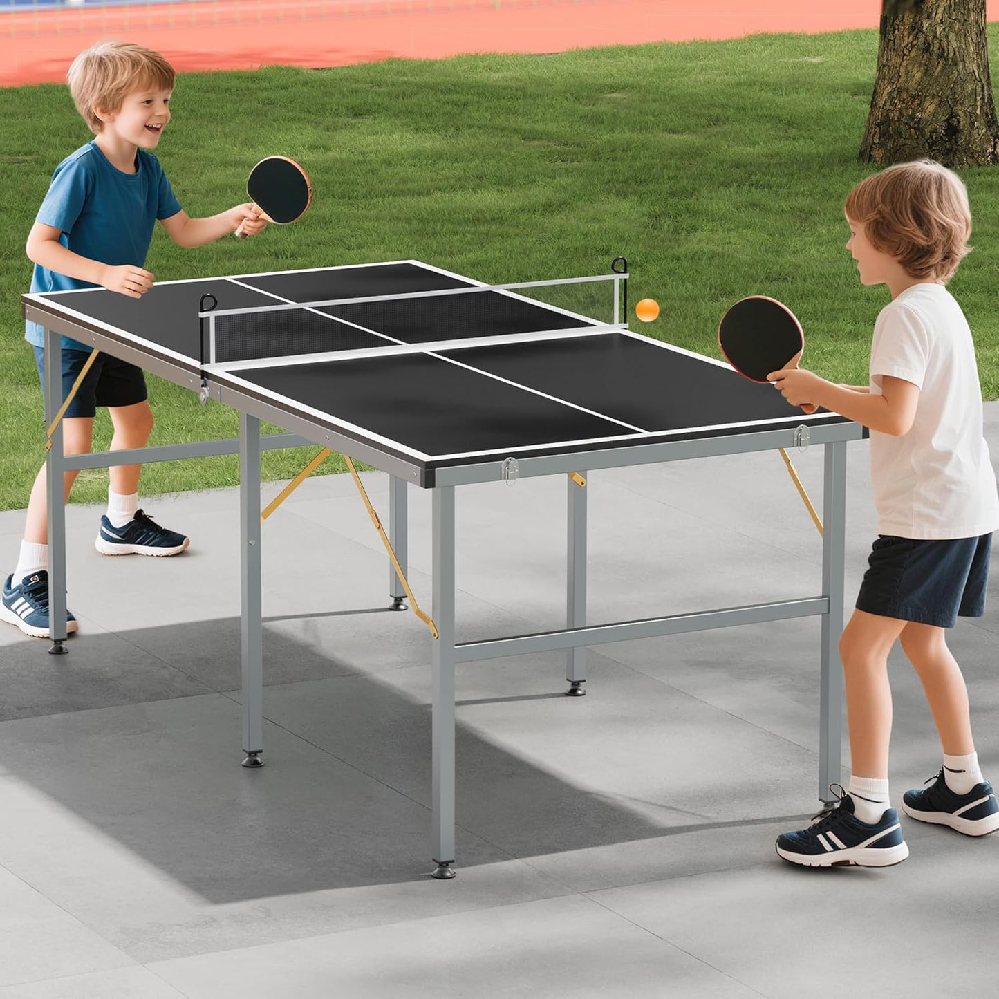 Riedhoff Portable Table Tennis Table, Ultra-Compact Design with Net, 2 Paddles & 3 Balls