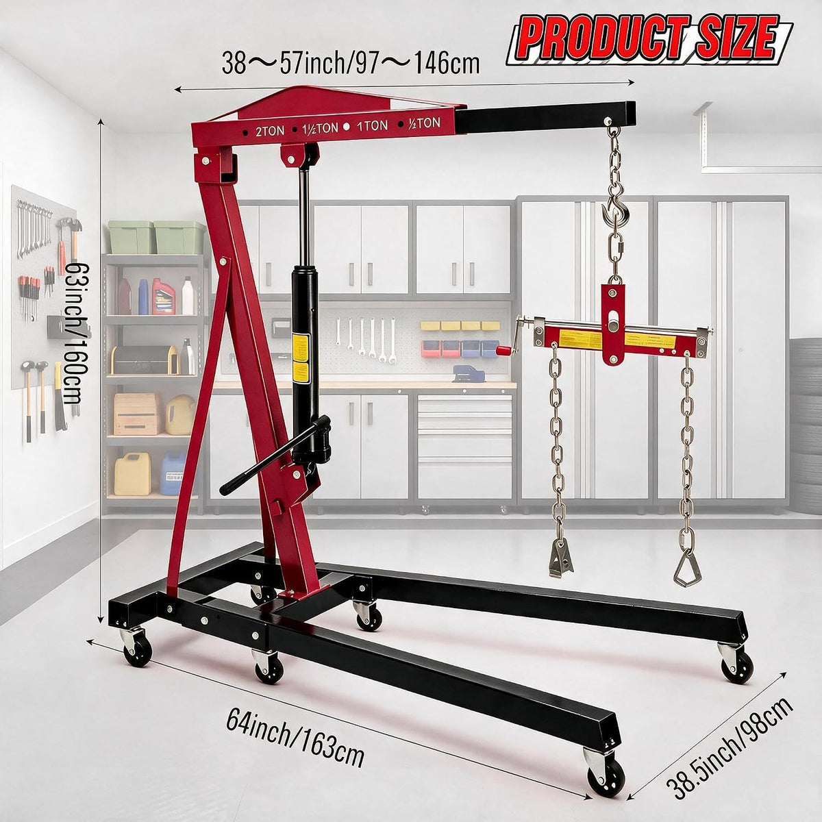 Riedhoff 2 Ton Foldable Engine Hoist, Upgraded Cherry Picker, Black & Red