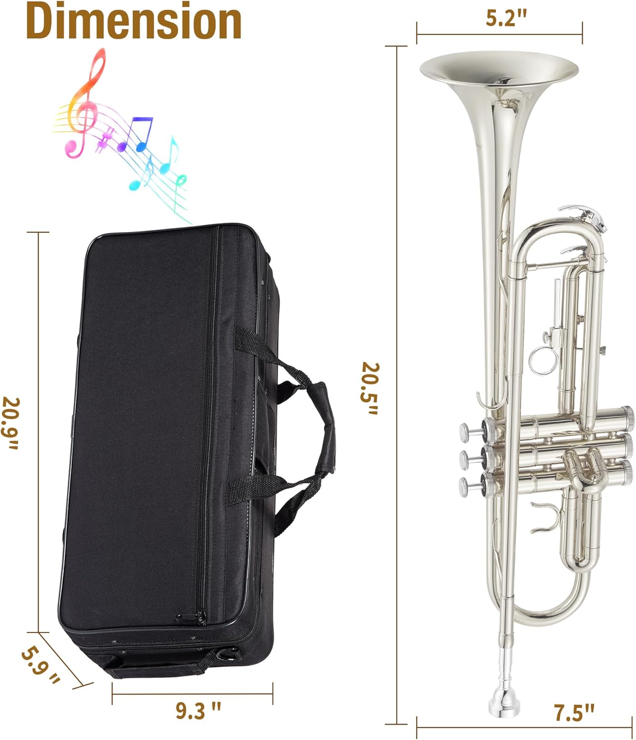 Garvee Bb Trumpet Lacquer Brass Complete Set for Beginners
