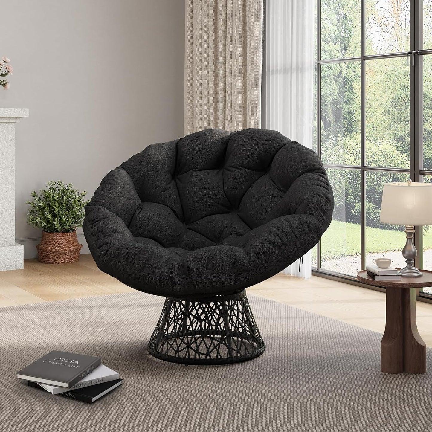 Riedhoff Wicker Papasan Chair 49 x 49 x 36", Extra-Thick Cushion, 360° Swivel Base